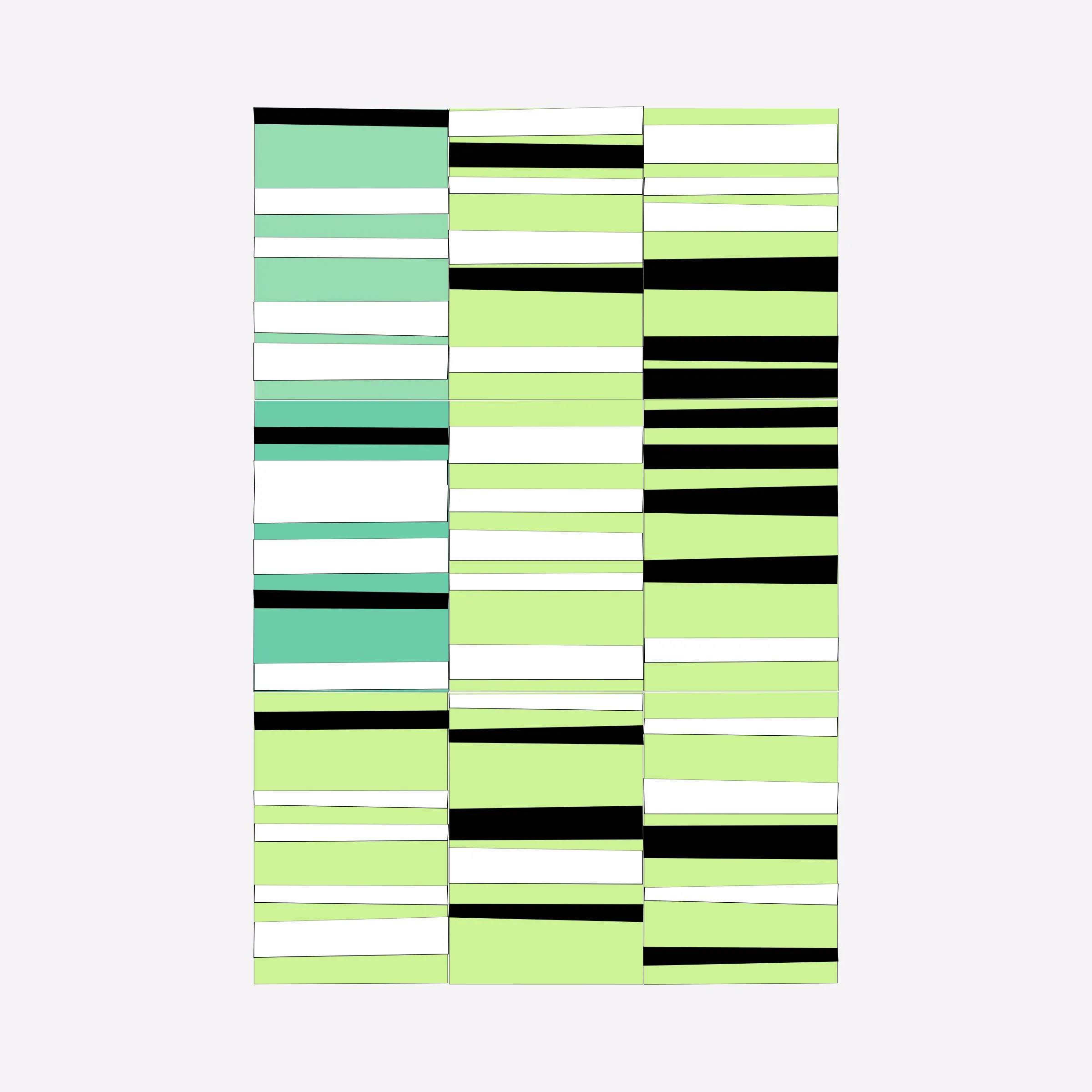 Attempts at perfection are destined to fail. This project embraces the impossibility of perfection in human execution and digitally simulates these imperfections.

In his abstract minimalist work, visual artist Wouter Kalis steers away from meaning. Horizontal black and white paper strips are placed on colored paper panels and one strip dictates the placing of the next. However, each attempt at perfection ends in failure. These mistakes have now become the signature of his work and contribute to the depth of content.

Digital representations of minimalist art can be executed to perfection but are less interesting to look at. In this project, artist Wouter Kalis and his son, software engineer Rosco Kalis, together attempt to recreate the human touch in digital art, the imperfection. 

The project displays computer-generated digital works similar to the physical works made out of paper. The colors of the digital panels are directly derived from the colors of the paper used for the physical work. The digital works can thus be reproduced using real paper. Please see the project website for details if you're interested in purchasing a handmade physical reproduction of your NFT.