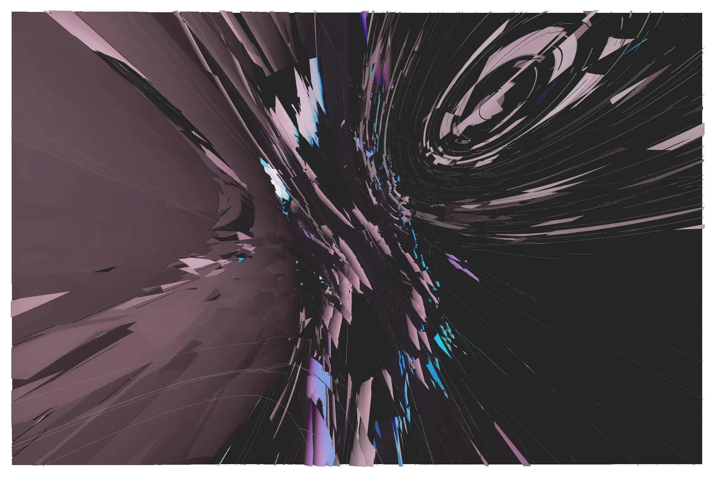 *Erratic : irregular in performance, behaviour, or attitude; inconsistent and unpredictable*

One’s harmony with the world can become severed while experiencing stress. Feeling lost or confused within a clouded mind, struggling to call upon a creative muse, defending your self-worth against creeping doubts, and projecting flashes of anger towards others. This torrent of bubbling turmoil can sustain by fixating on the moments of chaos, past, and present. Continuing to feed the storm in this way ultimately will lead to burdensome strife and a ravaged mind.

As a nascent artist working to hone my artistic abilities and establish myself within a historical art movement, I have often experienced stress along my journey. This collection captures these internal struggles as fragmented waves of colour arranged across a spectrum of relative calms, chaotic bursts, and winding paths. Each piece reflects a unique sense of uncertainty.

My intent for Erratic was to challenge myself to create a purist’s form of generative art, wherein a set of randomized values are shaped to be used directly as inputs into an instruction path that is consistent in execution and does not use branching conditionals as a means of achieving variety in composition, colour or form. By actively rejecting predetermined features in favour of shaping a domain that is acted upon consistently, I felt I could achieve occurrences of uniquely identifiable emergent design that I otherwise may not have discovered. The work begins with a euclidean coordinate space intended to render a smoothed half-torus which is then randomly mutated through progressive iterations of translations, rotations, polar reflections, slices, twists, and distortions. This pattern of operations produces a nearly infinite set, shaped only by the defined input ranges, from which each piece will be minted. Any knowledge of the instantiated values before viewing could not lead to any reasonable prediction of what will be rendered.