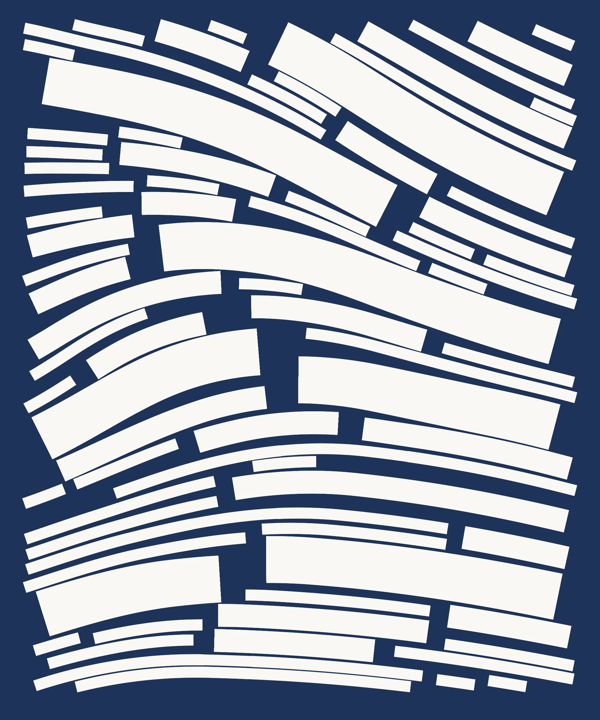 Fidenza is by far my most versatile algorithm to date. Although the program stays focused on structured curves and blocks, the varieties of scale, organization, texture, and color usage it can employ create a wide array of generative possibilities.