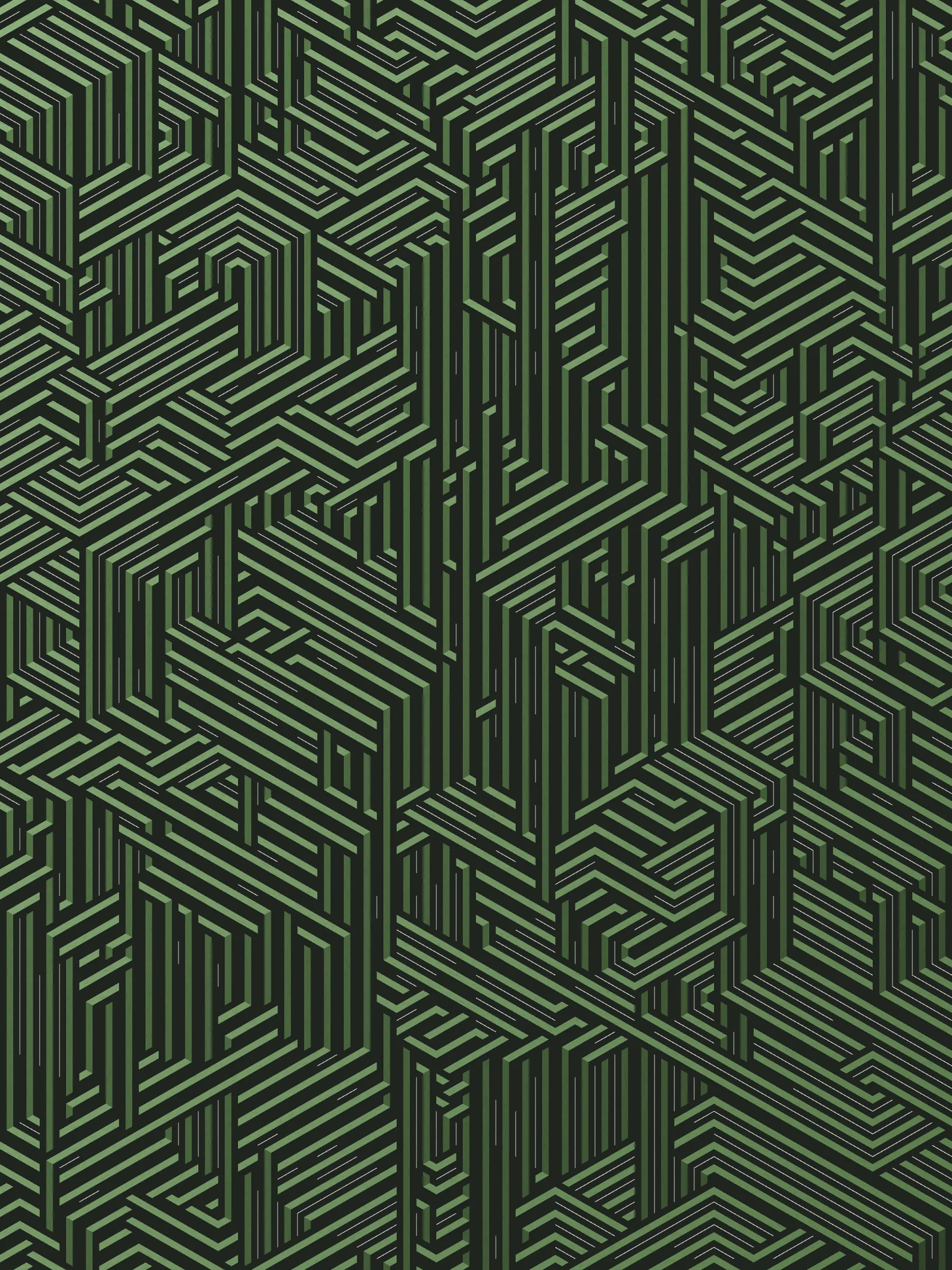 Lines are bent and shaded. There are no wrong turns. 

[Interaction in live view: press 1-7 or left/right arrow keys to see the stages of sketch construction: 1-grid, 2-divide, 3-tile, 4-bend, 5-shade, 6-color, 7-texture].