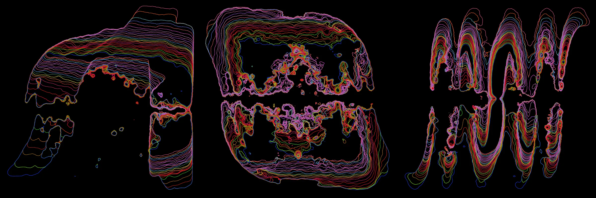 Primordial presents forms as diverse as those found in the natural world. The emergent system powering Primordial is capable of generating this diversity but is hard to control. After the initial generation there is a curation step; forms must meet certain criteria or the algorithm replaces them.

The forms produced by Primordial are presented in a triptych, as comparing multiple outputs is fundamental to understanding a generative algorithm. Primordial attempts to generate triptychs where the individual forms are related, and the results can be surprisingly harmonious or discordant.

Once the triptych is finalized, click on one of the forms to redraw a previous image. Press s to save the entire triptych, or 1-3 to save an individual image.