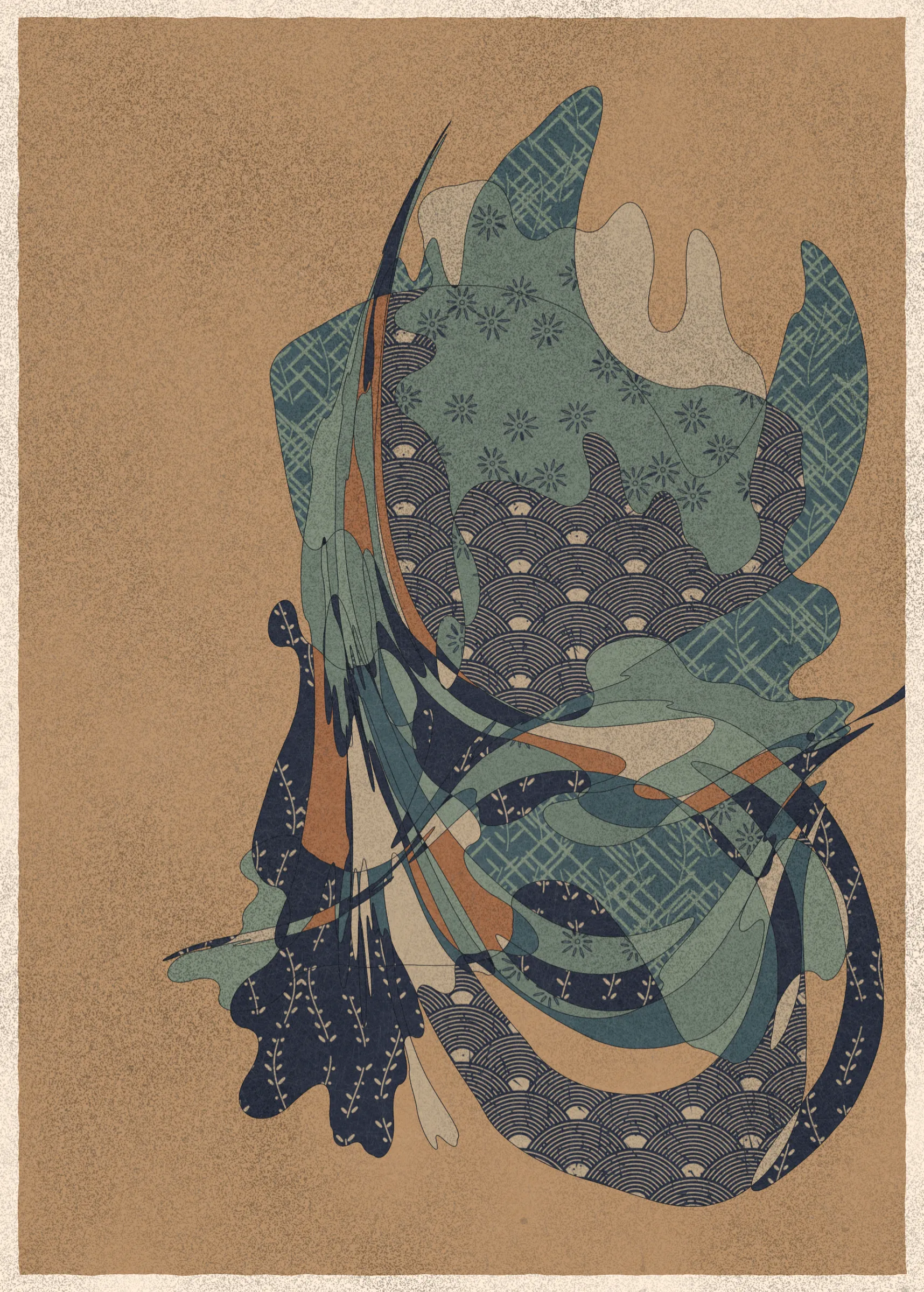 Memories of Qilin is inspired by traditional East Asian art. It channels the sense of movement and fluidity found in classical Chinese brushwork, while drawing from the colors, patterns, and forms of ukiyo-e woodblock prints. 

The series explores elements of folklore, evoking the mythological imagery of dragons, phoenixes, flowers, and mountains.  The title references a fabled chimerical beast found throughout East Asian mythology (while the qilin is its Chinese name, it is also known in Korea as the girin and Japan as the kirin) that represents prosperity and luck.

Viewers are invited to interpret elusive forms that verge on representation. As with the stories passed on through generations, each piece is imagined, organic, and ever-in-flux.