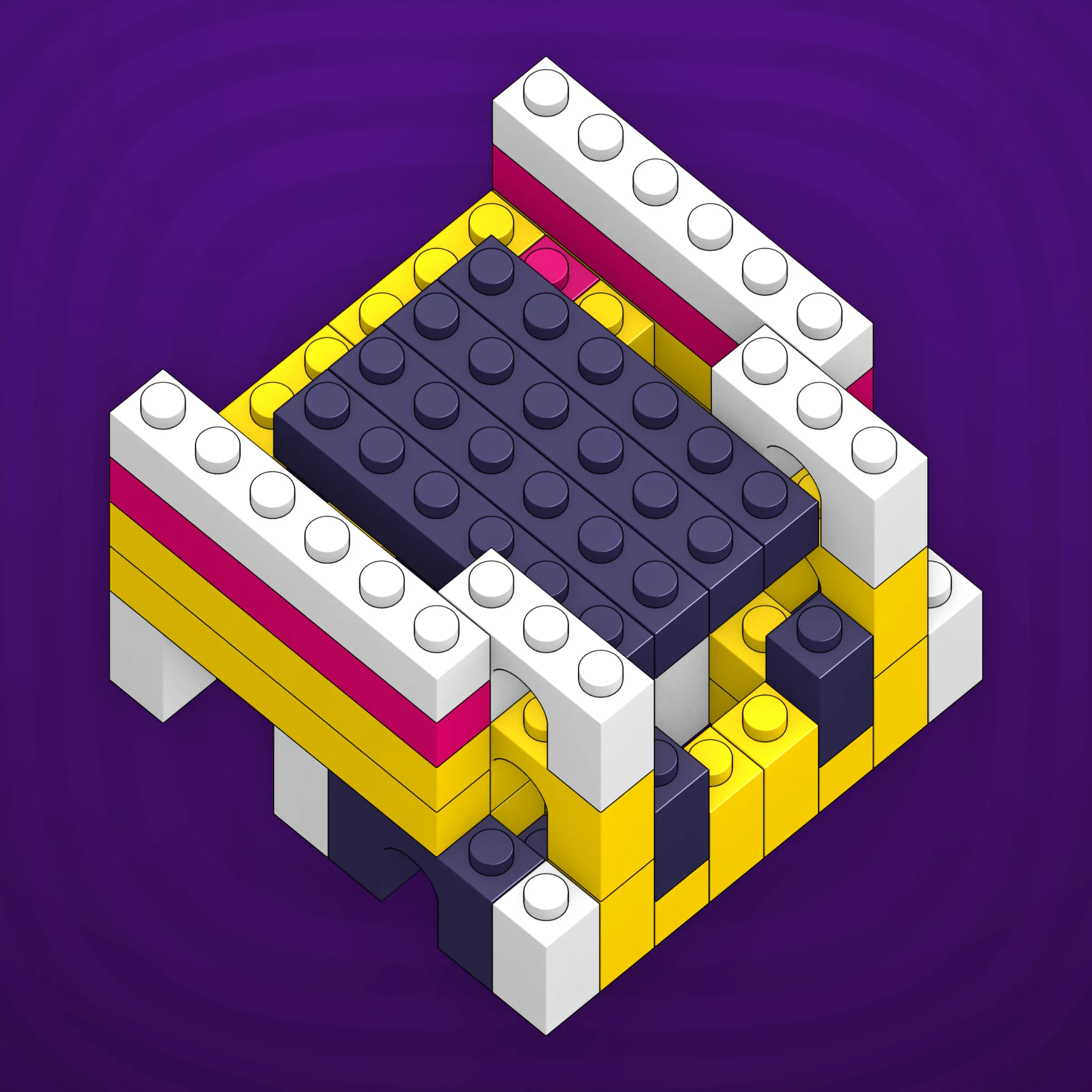 The project focuses on how easily one assigns meaning to seemingly random combinations of blocks, giving them personality and creating emotional connections.

I was inspired by Ringers, in which people see animals and other characters. I wanted to amplify this quality, and the idea of sculptures made of blocks clicked! Endless combinations, funny characters, and my passion for cubes, voxels, and modular systems.

To make the sculptures, I used technique of hybrid voxel raymarching, so we can say, the sculptures are made of colored void in a reflected space. Some of them may seem impossible due to the lack of perspective, but sooner or later it all clicks! It helps to keep in mind that all shapes are symmetrical.

The script uses modern features of GPU so it's supposed to work only on desktop: Chrome, Firefox or Safari