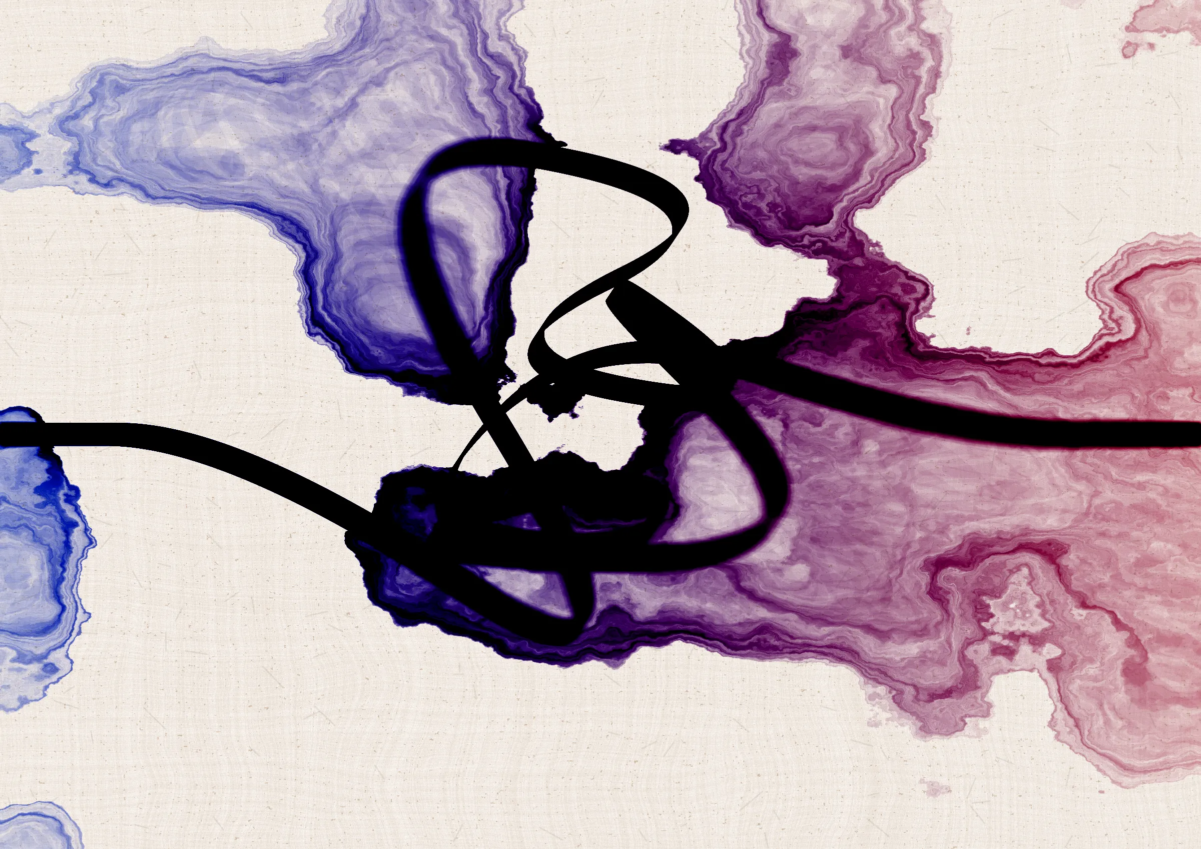 Sudfah (Arabic for "happy accident") is a generative collection celebrating the beauty that can emerge from chaos, mistakes, and accidents.

A single calligraphic line intends to tell one story (sometimes wandering and confused in its own right, but always meandering from one side to the other).

Digital liquid is spilled upon it and takes the ink in directions that are unexpected, uncontrolled, and tell a much more interesting story than the one the line intended.... and often more beautiful.