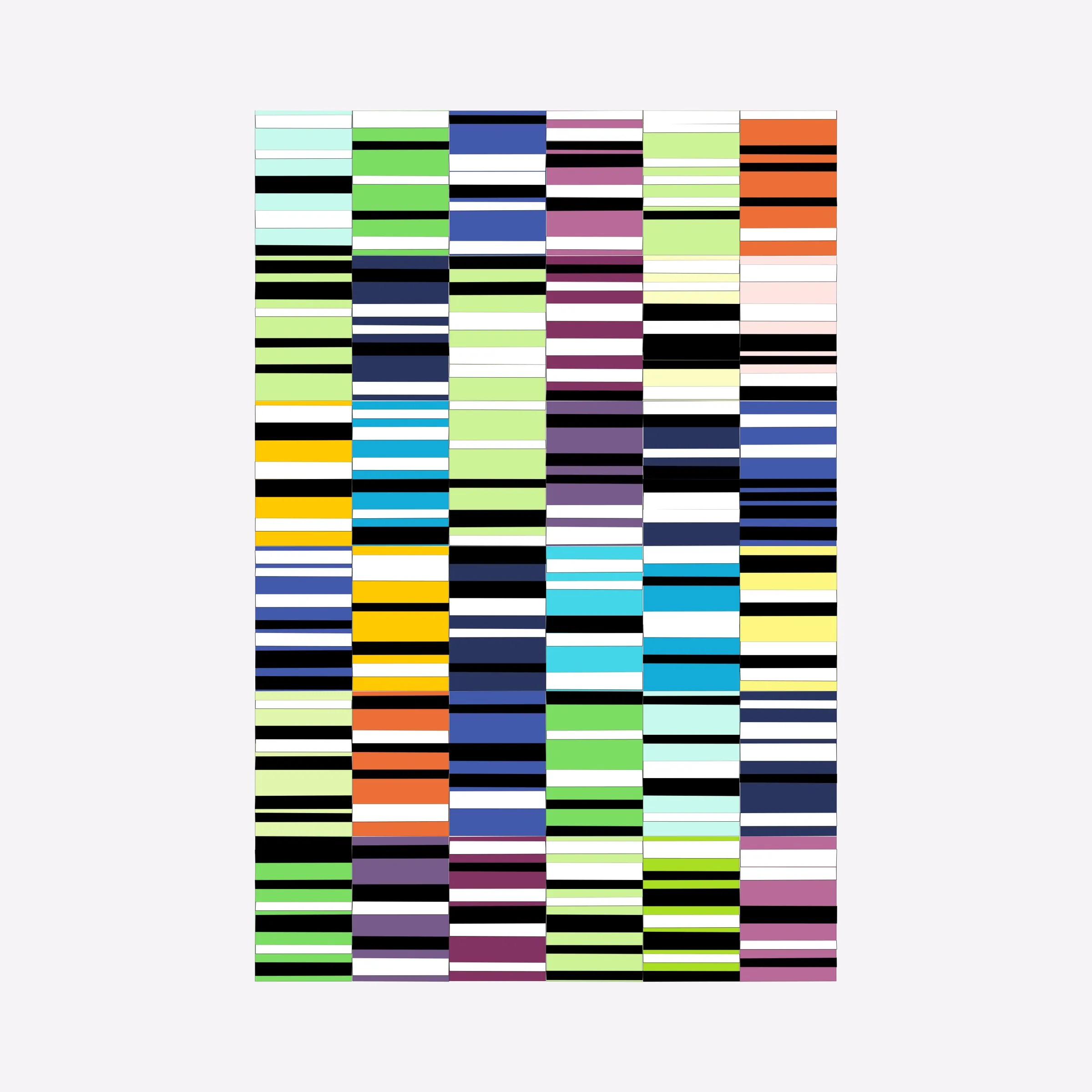 Attempts at perfection are destined to fail. This project embraces the impossibility of perfection in human execution and digitally simulates these imperfections.

In his abstract minimalist work, visual artist Wouter Kalis steers away from meaning. Horizontal black and white paper strips are placed on colored paper panels and one strip dictates the placing of the next. However, each attempt at perfection ends in failure. These mistakes have now become the signature of his work and contribute to the depth of content.

Digital representations of minimalist art can be executed to perfection but are less interesting to look at. In this project, artist Wouter Kalis and his son, software engineer Rosco Kalis, together attempt to recreate the human touch in digital art, the imperfection. 

The project displays computer-generated digital works similar to the physical works made out of paper. The colors of the digital panels are directly derived from the colors of the paper used for the physical work. The digital works can thus be reproduced using real paper. Please see the project website for details if you're interested in purchasing a handmade physical reproduction of your NFT.