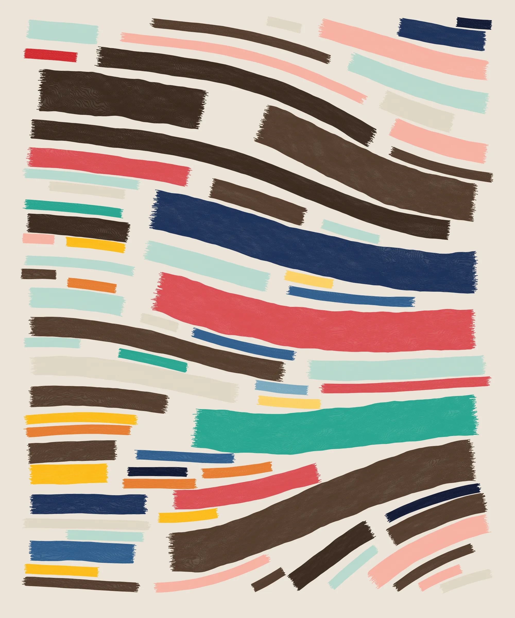 Fidenza is by far my most versatile algorithm to date. Although the program stays focused on structured curves and blocks, the varieties of scale, organization, texture, and color usage it can employ create a wide array of generative possibilities.