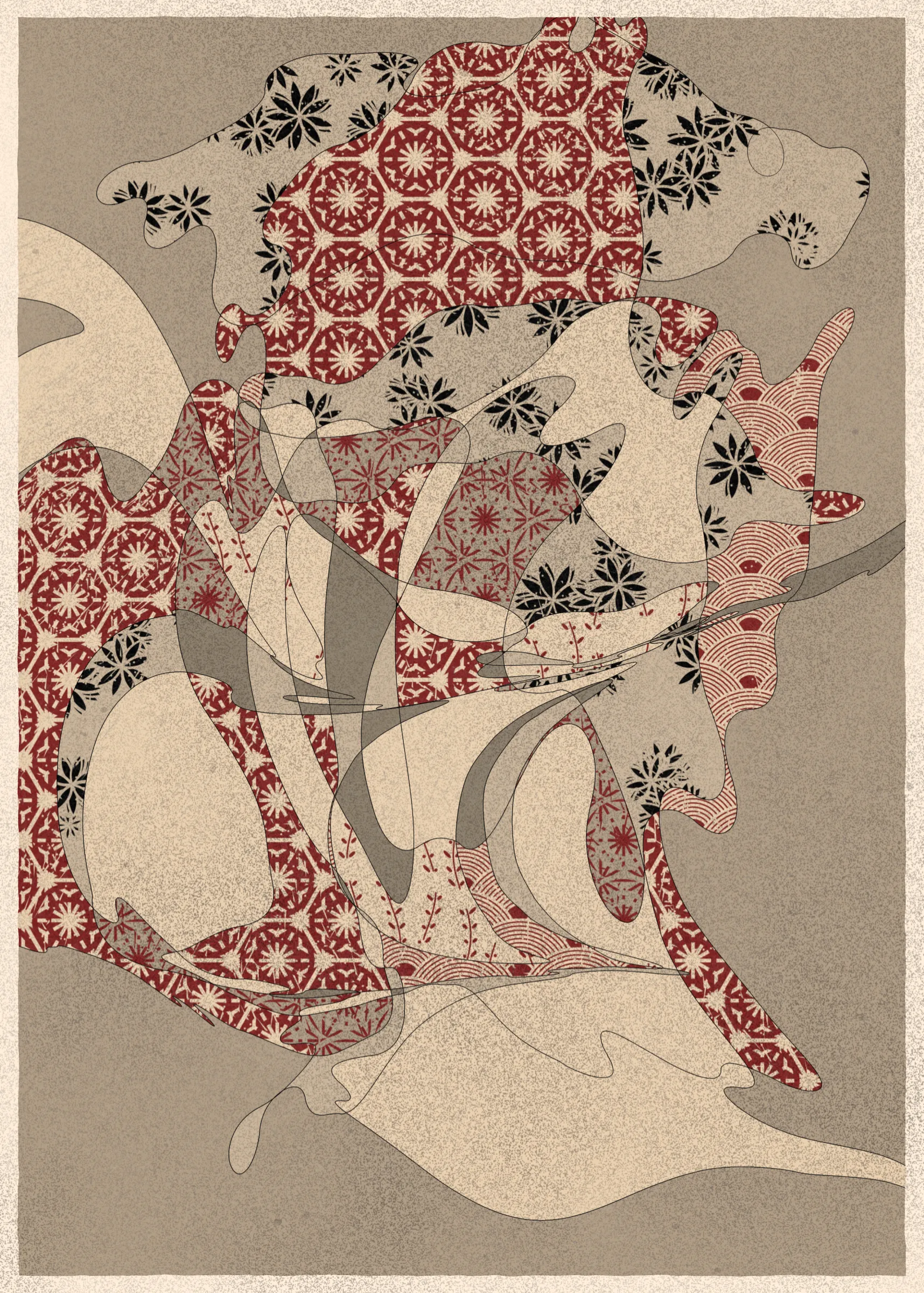 Memories of Qilin is inspired by traditional East Asian art. It channels the sense of movement and fluidity found in classical Chinese brushwork, while drawing from the colors, patterns, and forms of ukiyo-e woodblock prints. 

The series explores elements of folklore, evoking the mythological imagery of dragons, phoenixes, flowers, and mountains.  The title references a fabled chimerical beast found throughout East Asian mythology (while the qilin is its Chinese name, it is also known in Korea as the girin and Japan as the kirin) that represents prosperity and luck.

Viewers are invited to interpret elusive forms that verge on representation. As with the stories passed on through generations, each piece is imagined, organic, and ever-in-flux.