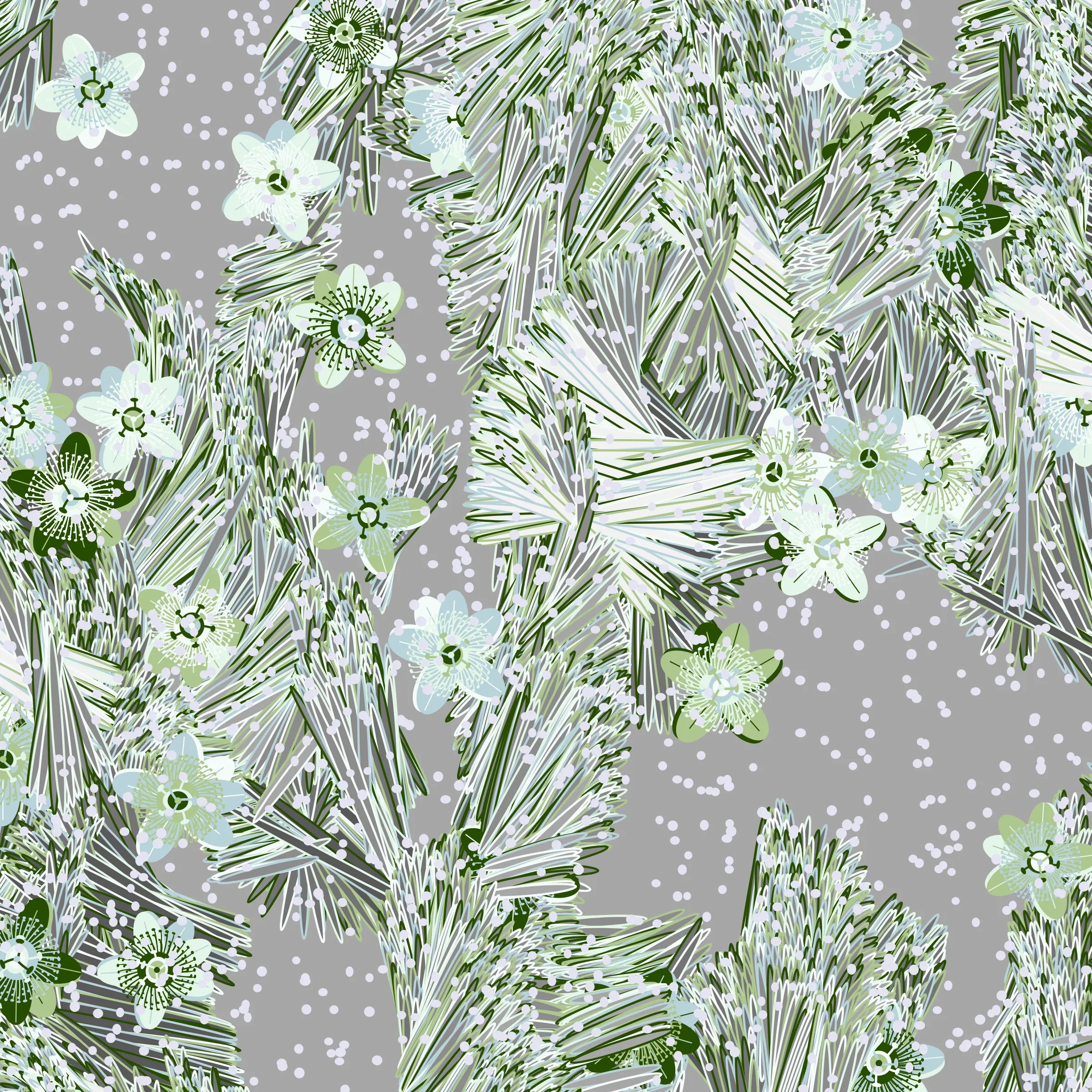 “Fragments of an infinite field” is a compositional system in which an idealized plant species is generated and arranged in a potentially infinite field of foliage. The main environmental parameter of the composition is the determination of a season of the year. The season determines the landscape’s colors and defines specific phenomena for each of them, such as rain in summer, snow in winter, petals falling in autumn, and pollen in spring. The flower has several possible variables, which can be macro aspects, affecting the entire population of the species, or micro, affecting each individual of the species differently. For example, the number of petals can be equal in all individuals or not. The number of filaments and other structures of the flower can undergo minor deviations, generating small mutations. The confusion between the figure (plant) and the background (earth, sky, other natural elements) is fascinating from a compositional point of view. The background colors are, most of the time, colors present in the figures, often breaking the boundary between them and, therefore, generating chromatic masses. In this project I also intend to research the following question: How to create parameters that resemble a living organism's growth? In this sense, the project approaches digital morphogenesis and the development of procedural organisms.