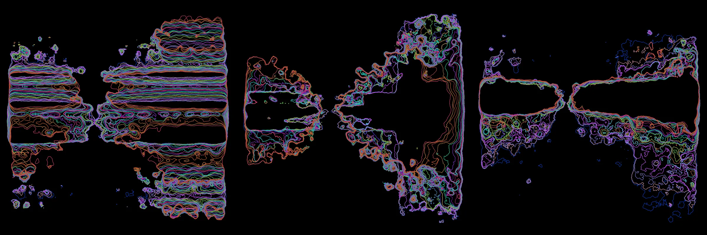 Primordial presents forms as diverse as those found in the natural world. The emergent system powering Primordial is capable of generating this diversity but is hard to control. After the initial generation there is a curation step; forms must meet certain criteria or the algorithm replaces them.

The forms produced by Primordial are presented in a triptych, as comparing multiple outputs is fundamental to understanding a generative algorithm. Primordial attempts to generate triptychs where the individual forms are related, and the results can be surprisingly harmonious or discordant.

Once the triptych is finalized, click on one of the forms to redraw a previous image. Press s to save the entire triptych, or 1-3 to save an individual image.