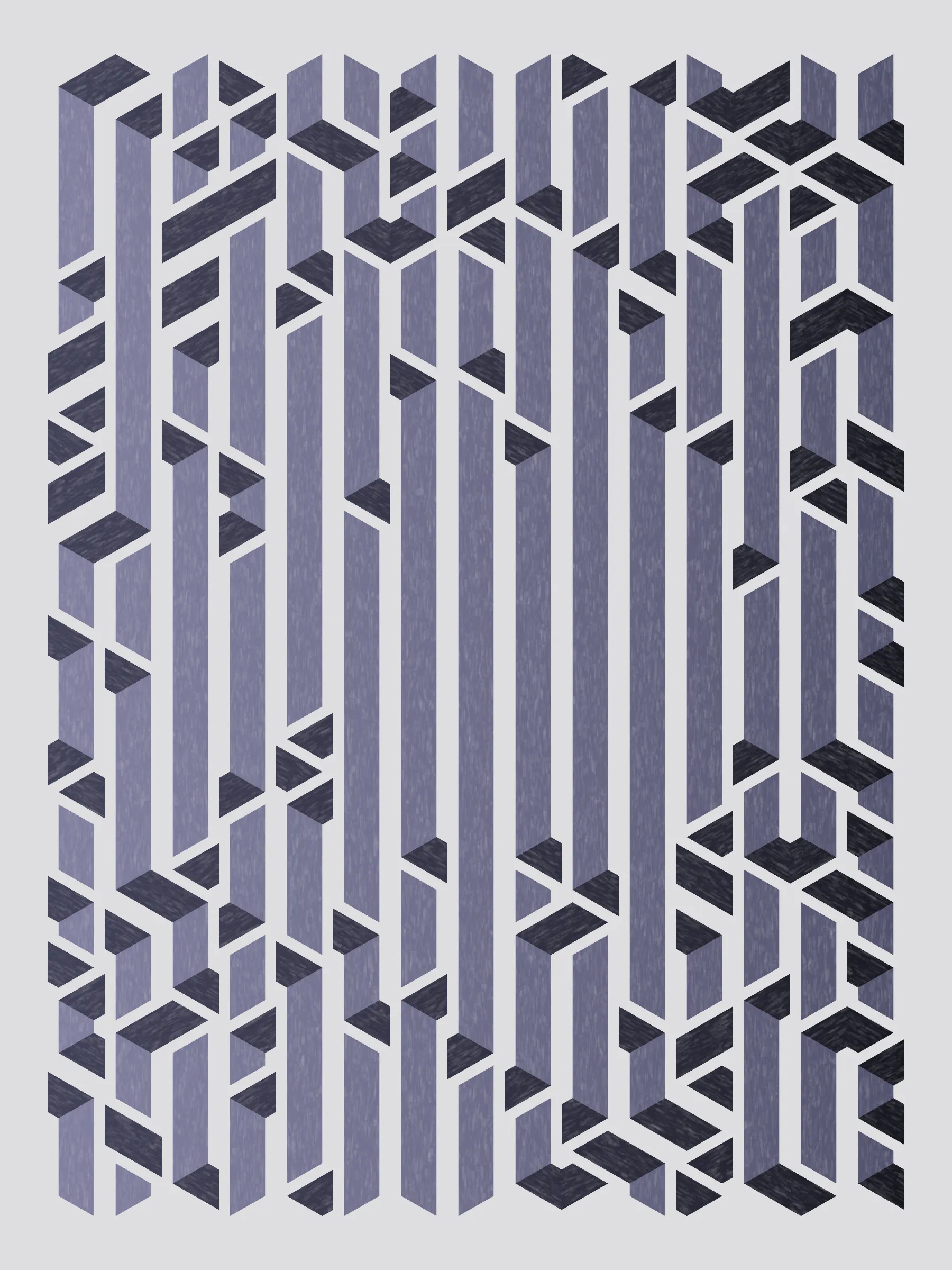 Lines are bent and shaded. There are no wrong turns. 

[Interaction in live view: press 1-7 or left/right arrow keys to see the stages of sketch construction: 1-grid, 2-divide, 3-tile, 4-bend, 5-shade, 6-color, 7-texture].
