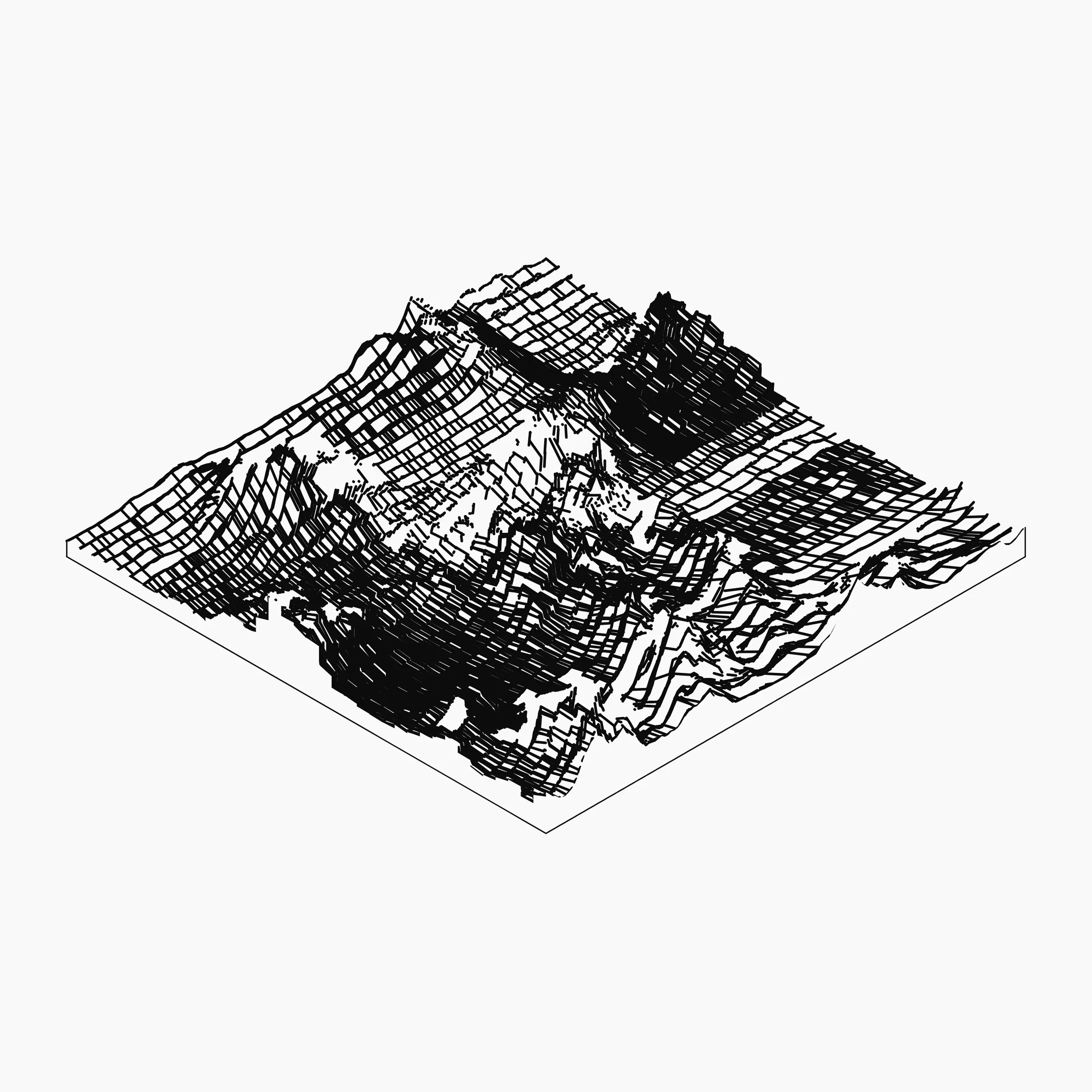 A generative algorithm that draws the impression of a landscape from a multitude of possibilities. The unique seed from each token drives the parametric assortment of lines, colors, and forms into a constructed composition.