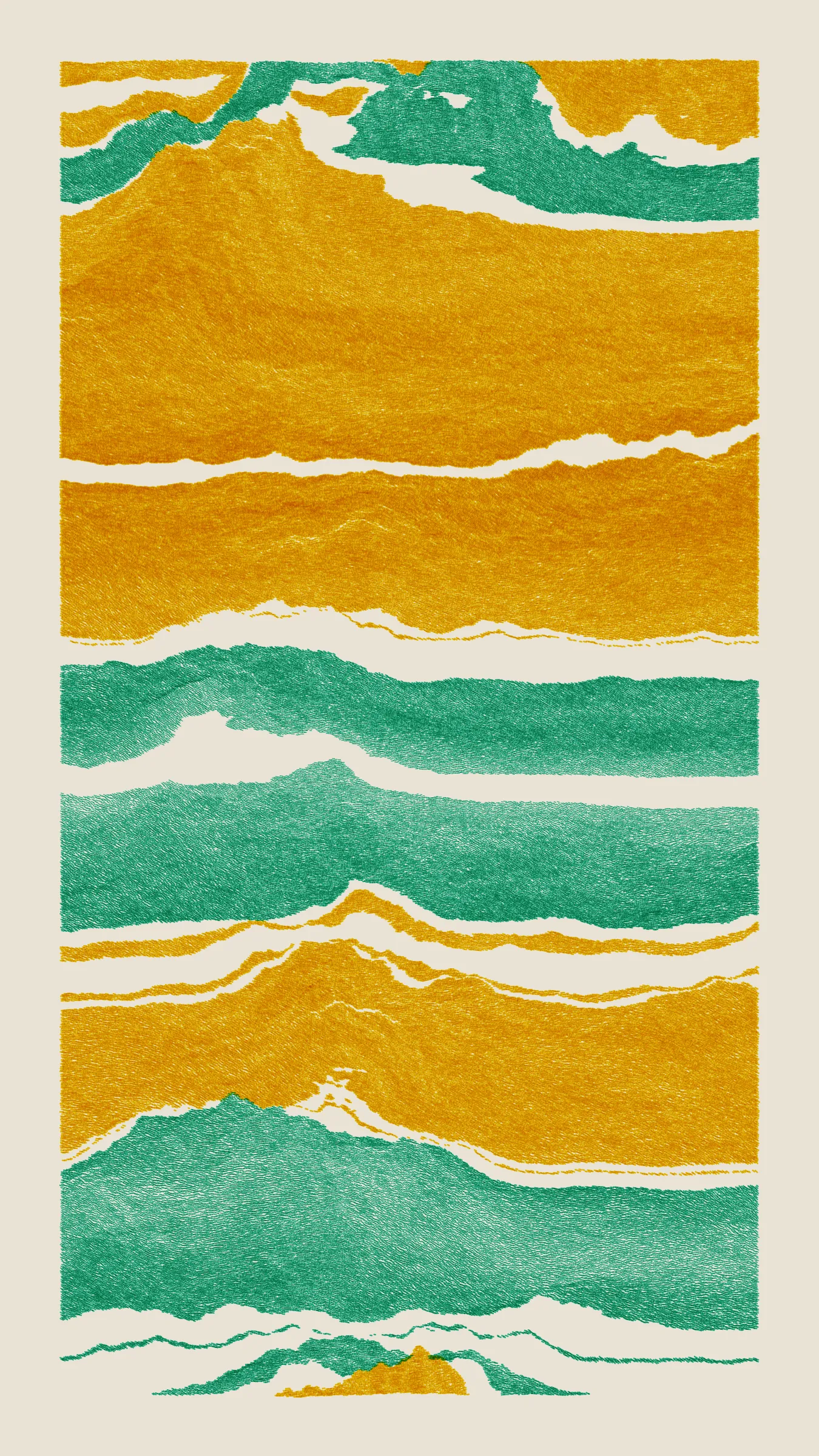 Stratified landforms constructed from many small strokes of colour. The hash of each token describes a coordinate within a multidimensional generative space, locating a unique composition that lies along one of many possible longitudes.