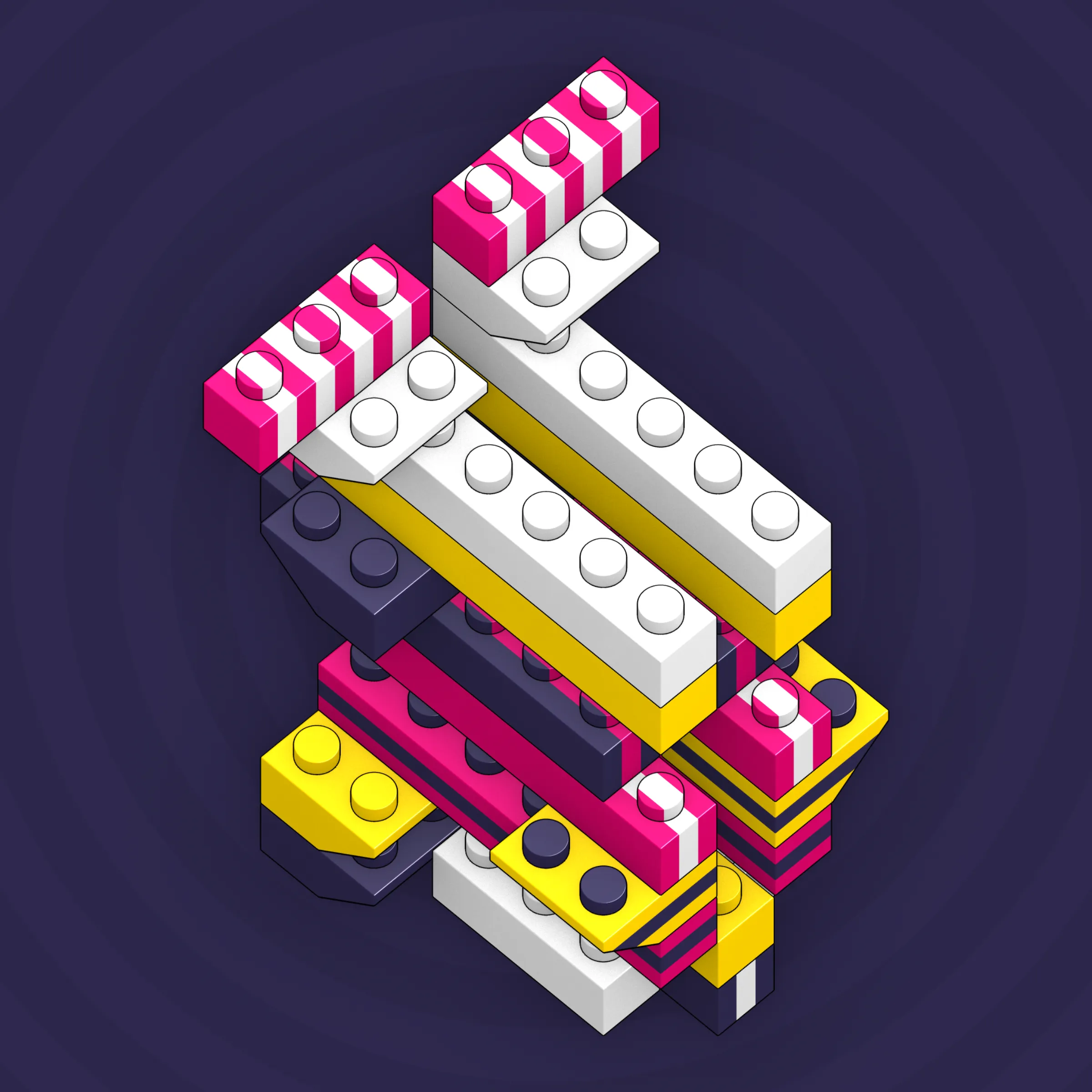 The project focuses on how easily one assigns meaning to seemingly random combinations of blocks, giving them personality and creating emotional connections.

I was inspired by Ringers, in which people see animals and other characters. I wanted to amplify this quality, and the idea of sculptures made of blocks clicked! Endless combinations, funny characters, and my passion for cubes, voxels, and modular systems.

To make the sculptures, I used technique of hybrid voxel raymarching, so we can say, the sculptures are made of colored void in a reflected space. Some of them may seem impossible due to the lack of perspective, but sooner or later it all clicks! It helps to keep in mind that all shapes are symmetrical.

The script uses modern features of GPU so it's supposed to work only on desktop: Chrome, Firefox or Safari