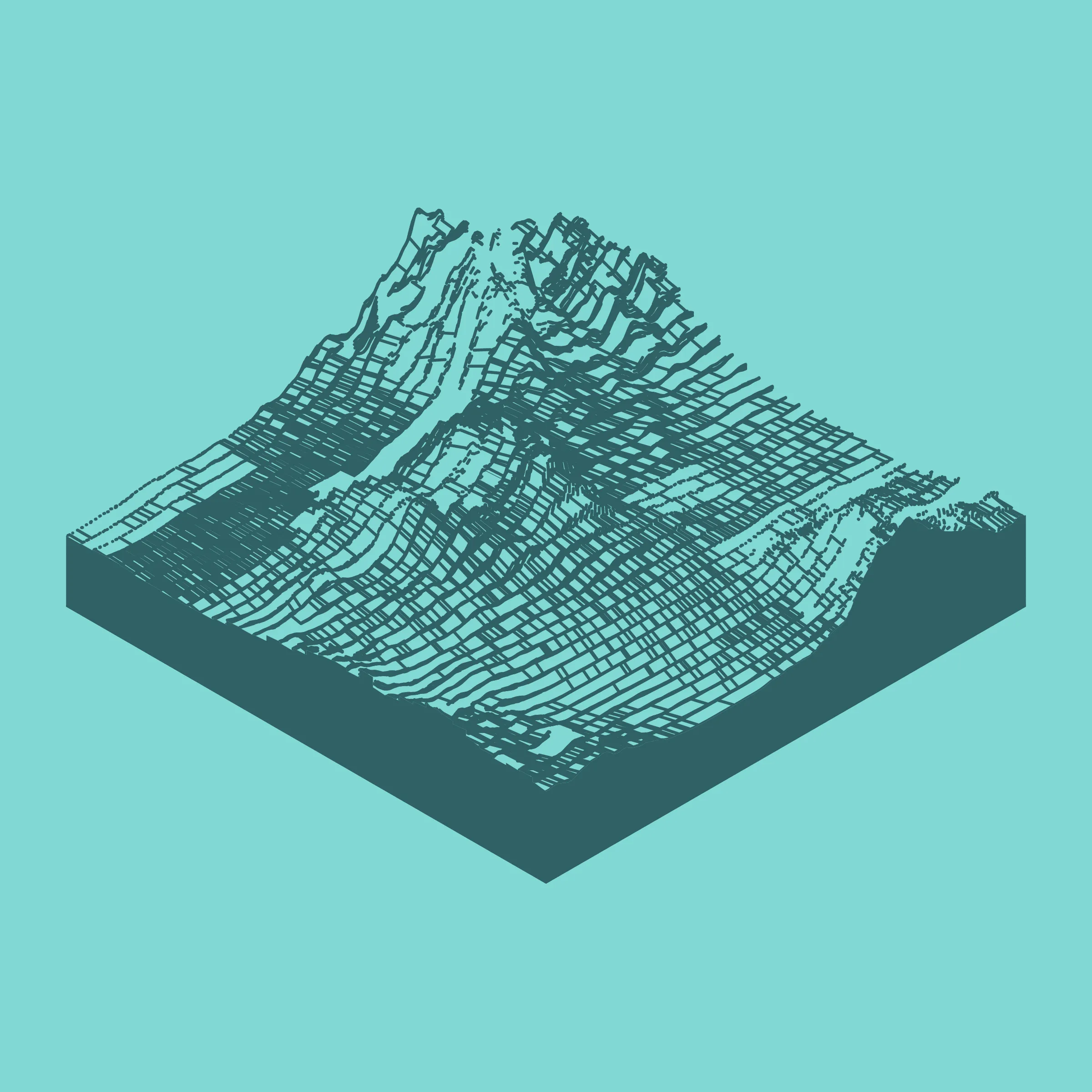 A generative algorithm that draws the impression of a landscape from a multitude of possibilities. The unique seed from each token drives the parametric assortment of lines, colors, and forms into a constructed composition.