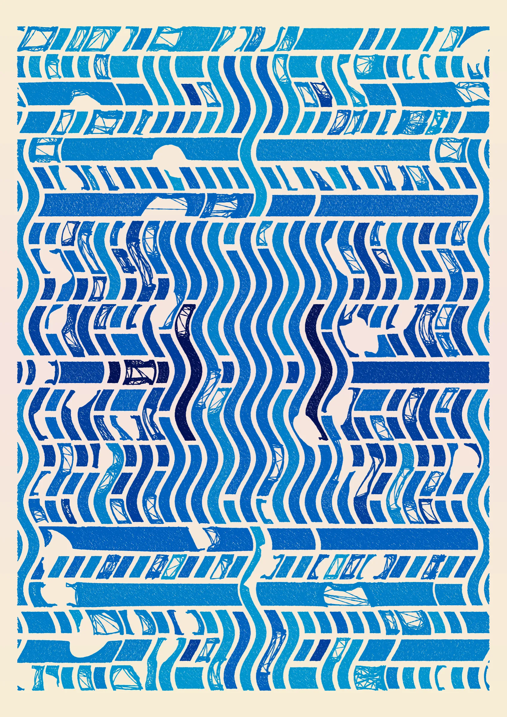 "Edifice" is a series of 976 massive, deteriorating structures built on strange terrain. It is an exploration of buildings being conceptualized, constructed, and eroded away under a wide variety of conditions. Edifice's outputs run the gamut between minimal and maximal, with some showing few large, static blocks of color, and others many small, highly textured and warped shapes. Each image is progressively constructed in front of the viewer's eyes. It is a system full of surprises that I'm excited to share with the world.