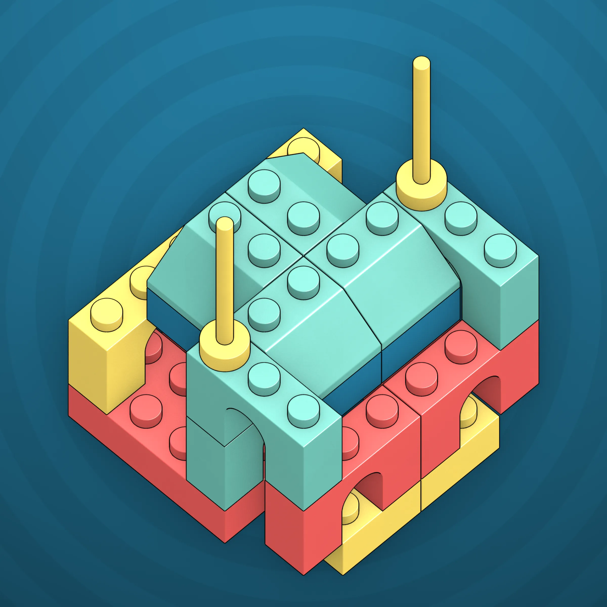 The project focuses on how easily one assigns meaning to seemingly random combinations of blocks, giving them personality and creating emotional connections.

I was inspired by Ringers, in which people see animals and other characters. I wanted to amplify this quality, and the idea of sculptures made of blocks clicked! Endless combinations, funny characters, and my passion for cubes, voxels, and modular systems.

To make the sculptures, I used technique of hybrid voxel raymarching, so we can say, the sculptures are made of colored void in a reflected space. Some of them may seem impossible due to the lack of perspective, but sooner or later it all clicks! It helps to keep in mind that all shapes are symmetrical.

The script uses modern features of GPU so it's supposed to work only on desktop: Chrome, Firefox or Safari