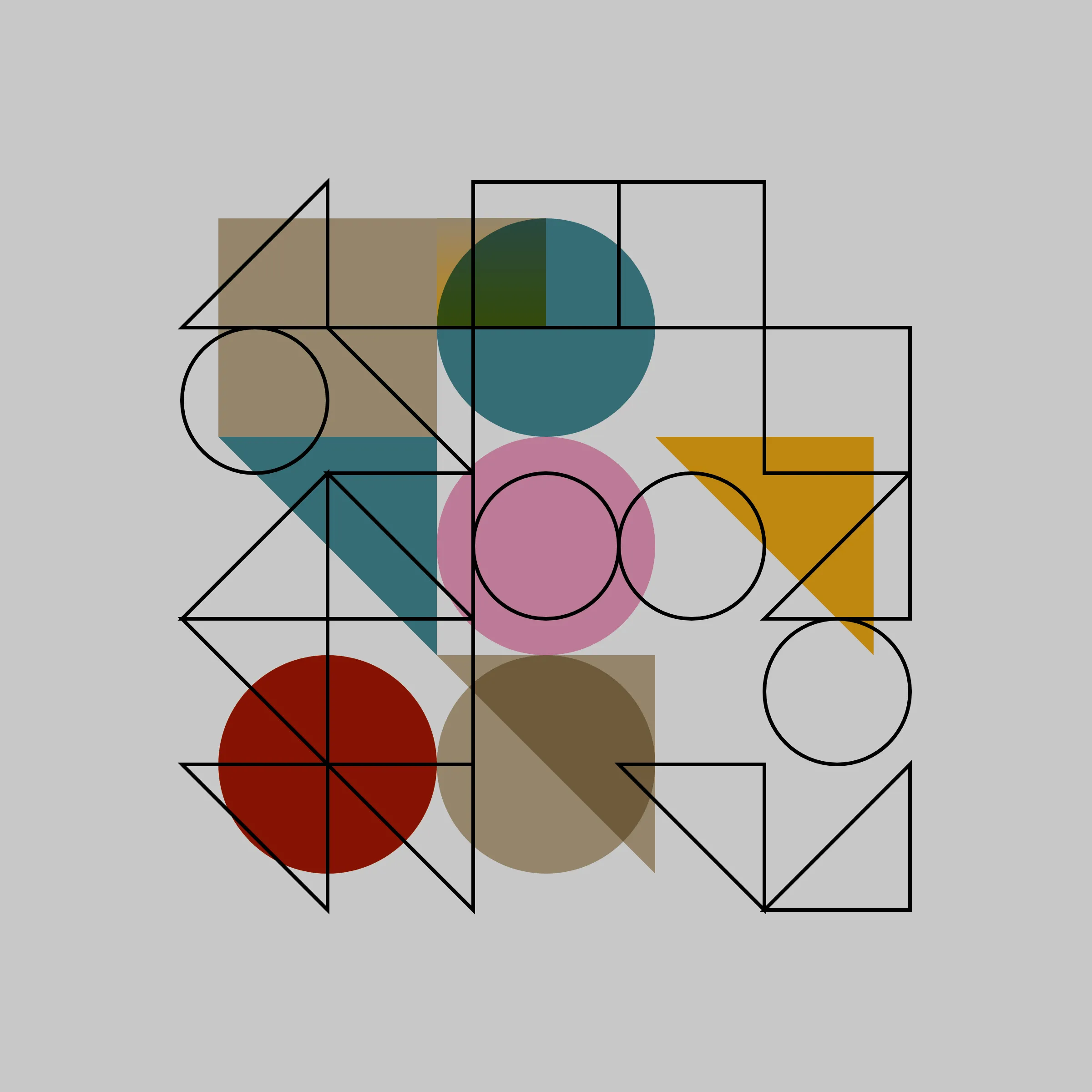 Elementals is inspired by physical printmaking techniques and early Bauhaus principles. It starts with a few basic coloured shapes and arranges them in varying frequencies, sizes, and positions based on a unique transaction hash. Multiple overlaid variable grids allow for myriad layouts and opportunities for colour interaction. The goal is to create pieces that feel both intentional in composition and part of the same family.