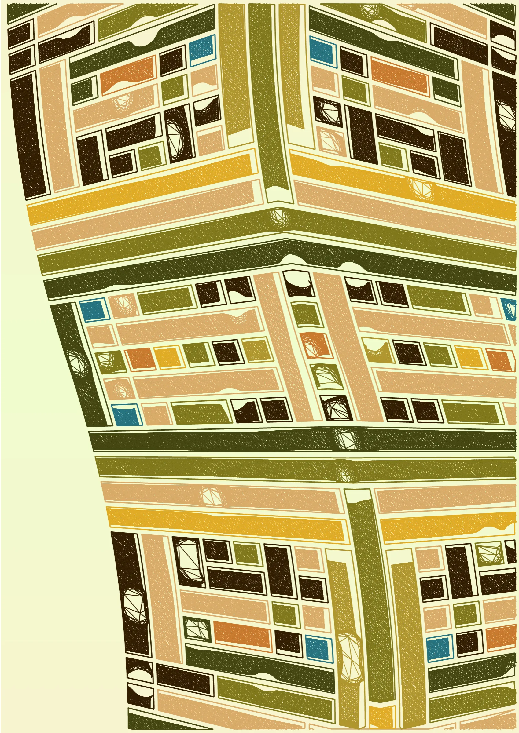 "Edifice" is a series of 976 massive, deteriorating structures built on strange terrain. It is an exploration of buildings being conceptualized, constructed, and eroded away under a wide variety of conditions. Edifice's outputs run the gamut between minimal and maximal, with some showing few large, static blocks of color, and others many small, highly textured and warped shapes. Each image is progressively constructed in front of the viewer's eyes. It is a system full of surprises that I'm excited to share with the world.