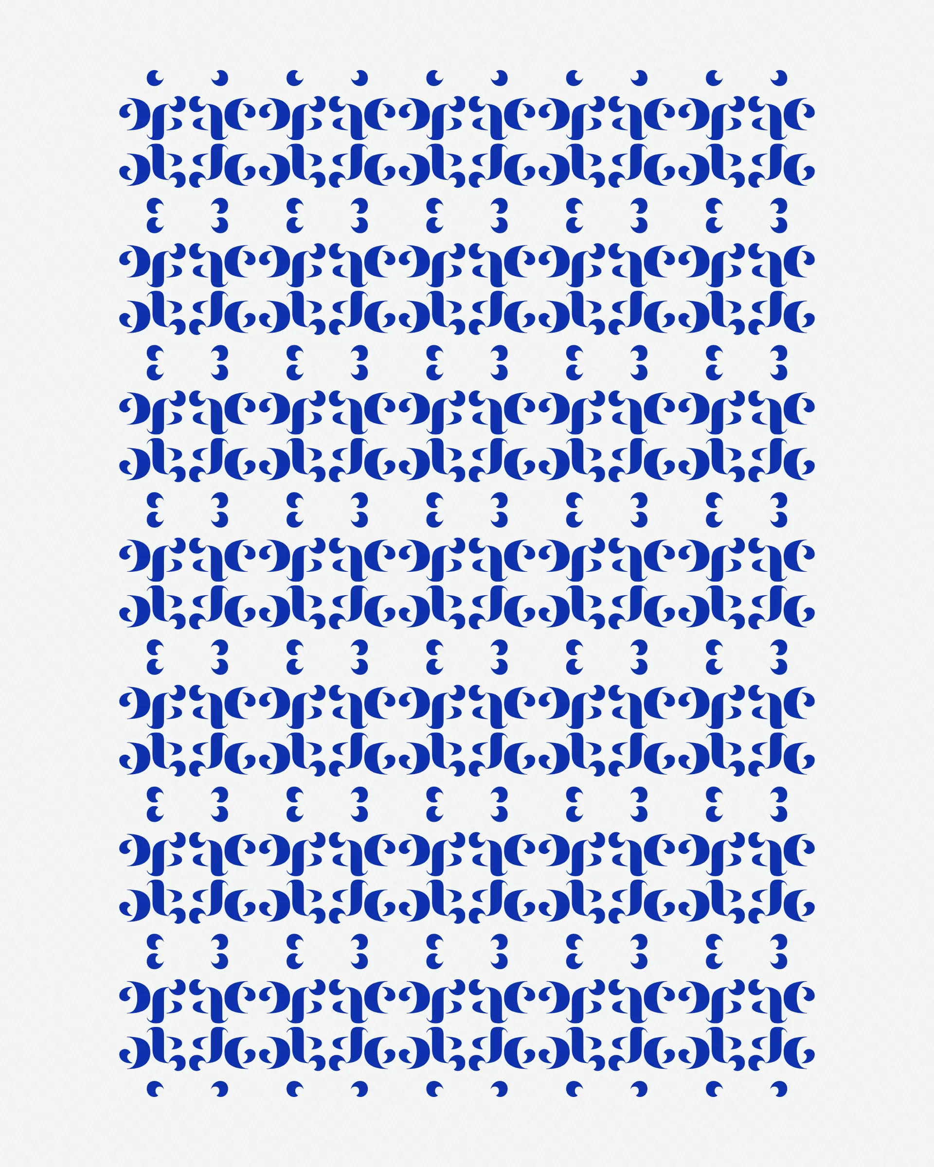 Abstract typographic elements slide together to create new characters. In some compositions, a single character is featured. In others, characters string together to form words and sentences, which the algorithm shapes into often-familiar layouts.

The type designer Gerard Unger said “it is almost impossible to look and read at the same time”. Asemica invites you to look without the burden of legibility.

Created by Emily Edelman, Dima Ofman, and Andrew Badr. Command-S to download a vector file. Live token best viewed in Chrome.