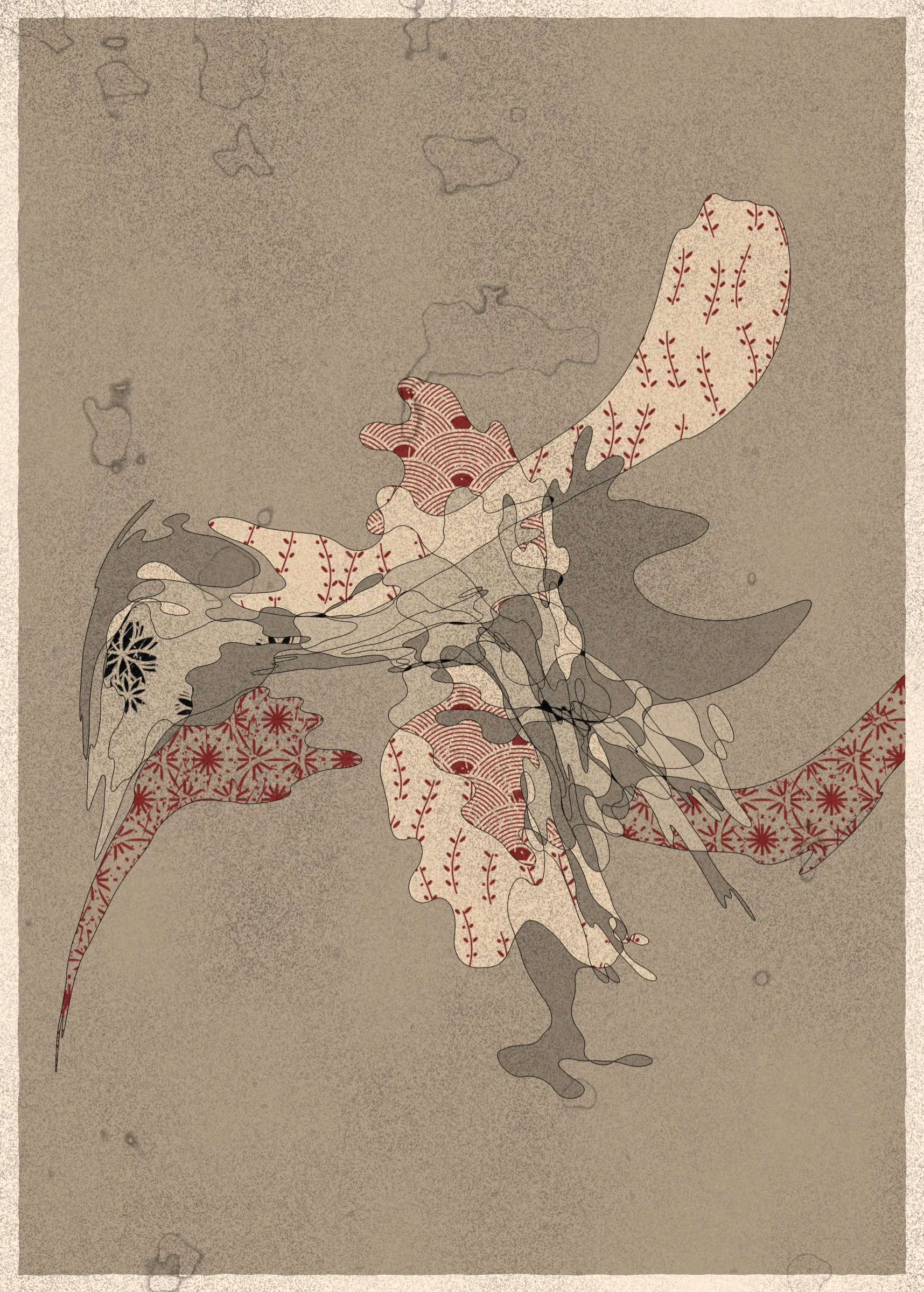 Memories of Qilin is inspired by traditional East Asian art. It channels the sense of movement and fluidity found in classical Chinese brushwork, while drawing from the colors, patterns, and forms of ukiyo-e woodblock prints. 

The series explores elements of folklore, evoking the mythological imagery of dragons, phoenixes, flowers, and mountains.  The title references a fabled chimerical beast found throughout East Asian mythology (while the qilin is its Chinese name, it is also known in Korea as the girin and Japan as the kirin) that represents prosperity and luck.

Viewers are invited to interpret elusive forms that verge on representation. As with the stories passed on through generations, each piece is imagined, organic, and ever-in-flux.