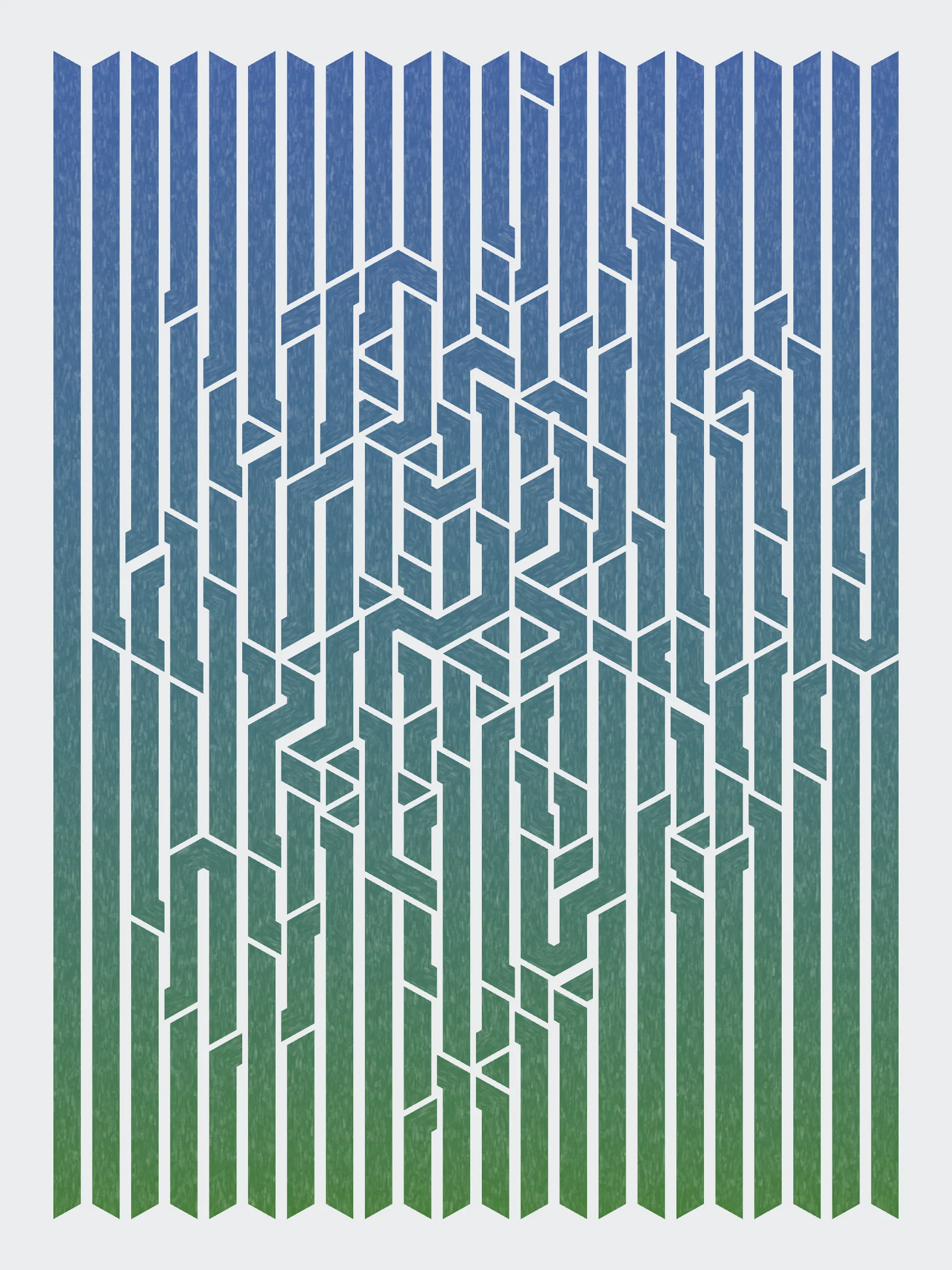 Lines are bent and shaded. There are no wrong turns. 

[Interaction in live view: press 1-7 or left/right arrow keys to see the stages of sketch construction: 1-grid, 2-divide, 3-tile, 4-bend, 5-shade, 6-color, 7-texture].