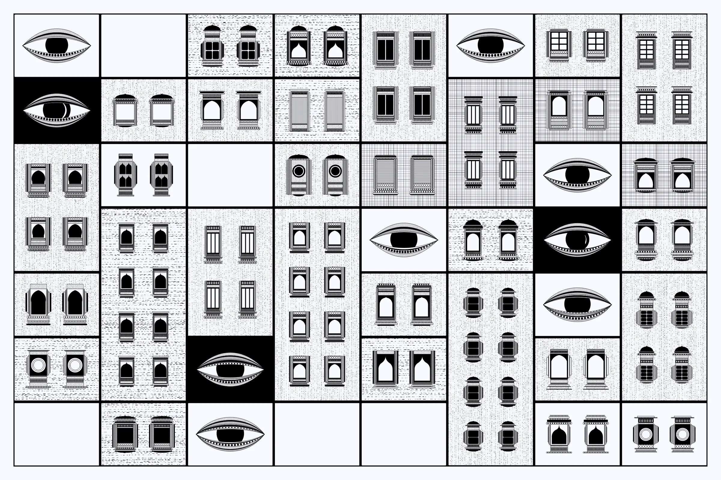_Alan Ki Aankhen_ is an exploration of other-worldly cityscapes in the visual aesthetic of Fahad’s distinct style with pen and paper. The title, translated as _Alan’s Eyes_, alludes to Alan Turing’s machine intelligence test - a thought experiment foreshadowing a moment in which we can no longer differentiate between the real and the artificial. Though first proposed in 1950, the topic feels especially relevant today, as even our creative practices are being carried by shifting technological tides.

The algorithms and decision-making encoded into this generative art project intentionally imitate Fahad’s approach on traditional mediums - composition rules, textures, and overall themes. The visual elements are inspired by Fahad’s memories from his nomadic life. You’ll find intricate windows from Rajasthan, massive Egyptian pyramids rising from the horizon, a density of civilization only seen in New York, and the moon - a comforting and shared sight no matter where you stand.