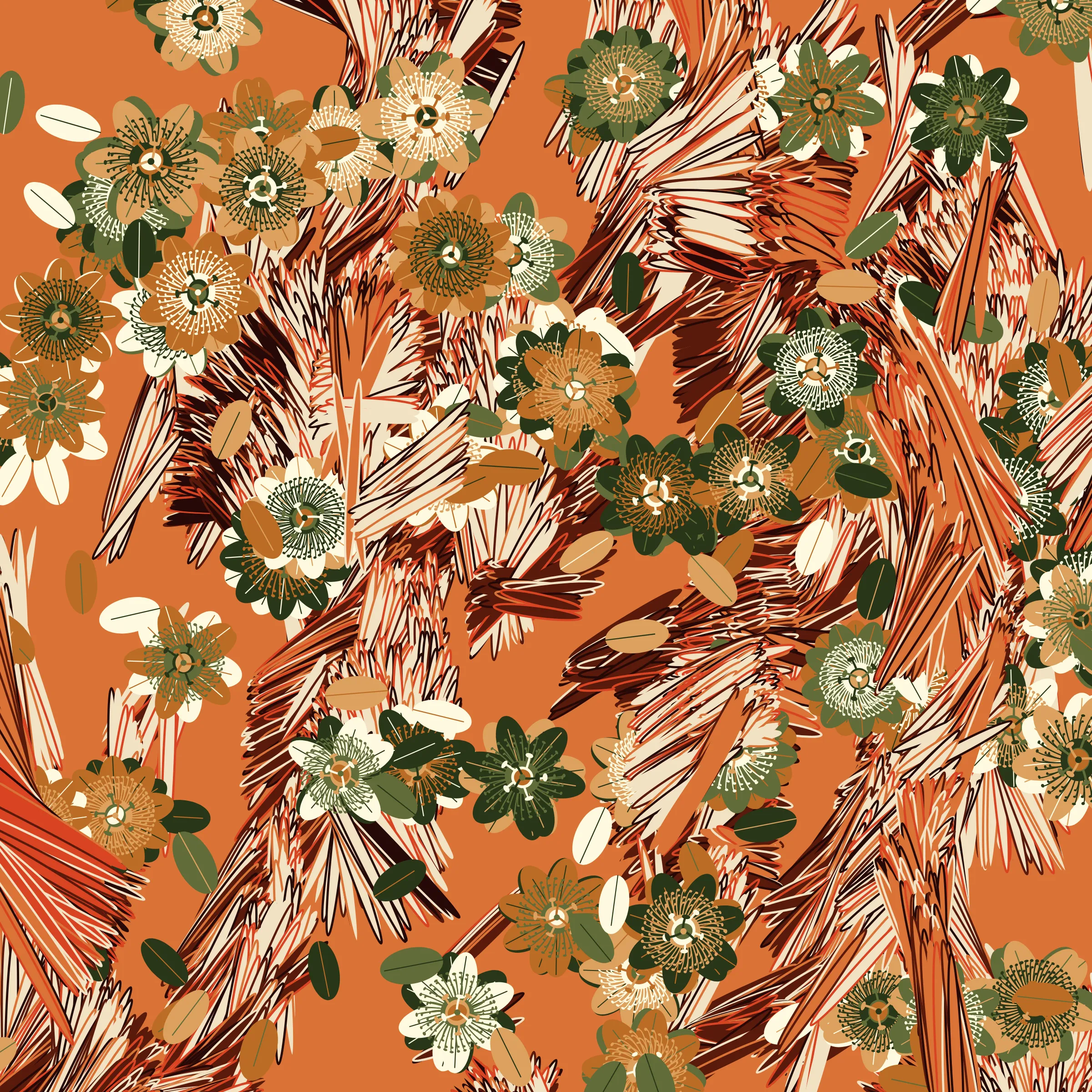 “Fragments of an infinite field” is a compositional system in which an idealized plant species is generated and arranged in a potentially infinite field of foliage. The main environmental parameter of the composition is the determination of a season of the year. The season determines the landscape’s colors and defines specific phenomena for each of them, such as rain in summer, snow in winter, petals falling in autumn, and pollen in spring. The flower has several possible variables, which can be macro aspects, affecting the entire population of the species, or micro, affecting each individual of the species differently. For example, the number of petals can be equal in all individuals or not. The number of filaments and other structures of the flower can undergo minor deviations, generating small mutations. The confusion between the figure (plant) and the background (earth, sky, other natural elements) is fascinating from a compositional point of view. The background colors are, most of the time, colors present in the figures, often breaking the boundary between them and, therefore, generating chromatic masses. In this project I also intend to research the following question: How to create parameters that resemble a living organism's growth? In this sense, the project approaches digital morphogenesis and the development of procedural organisms.