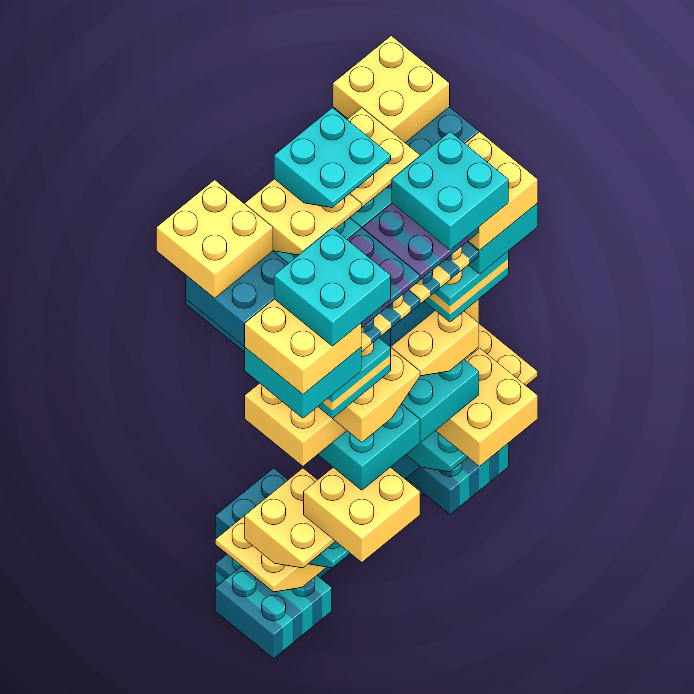 The project focuses on how easily one assigns meaning to seemingly random combinations of blocks, giving them personality and creating emotional connections.

I was inspired by Ringers, in which people see animals and other characters. I wanted to amplify this quality, and the idea of sculptures made of blocks clicked! Endless combinations, funny characters, and my passion for cubes, voxels, and modular systems.

To make the sculptures, I used technique of hybrid voxel raymarching, so we can say, the sculptures are made of colored void in a reflected space. Some of them may seem impossible due to the lack of perspective, but sooner or later it all clicks! It helps to keep in mind that all shapes are symmetrical.

The script uses modern features of GPU so it's supposed to work only on desktop: Chrome, Firefox or Safari