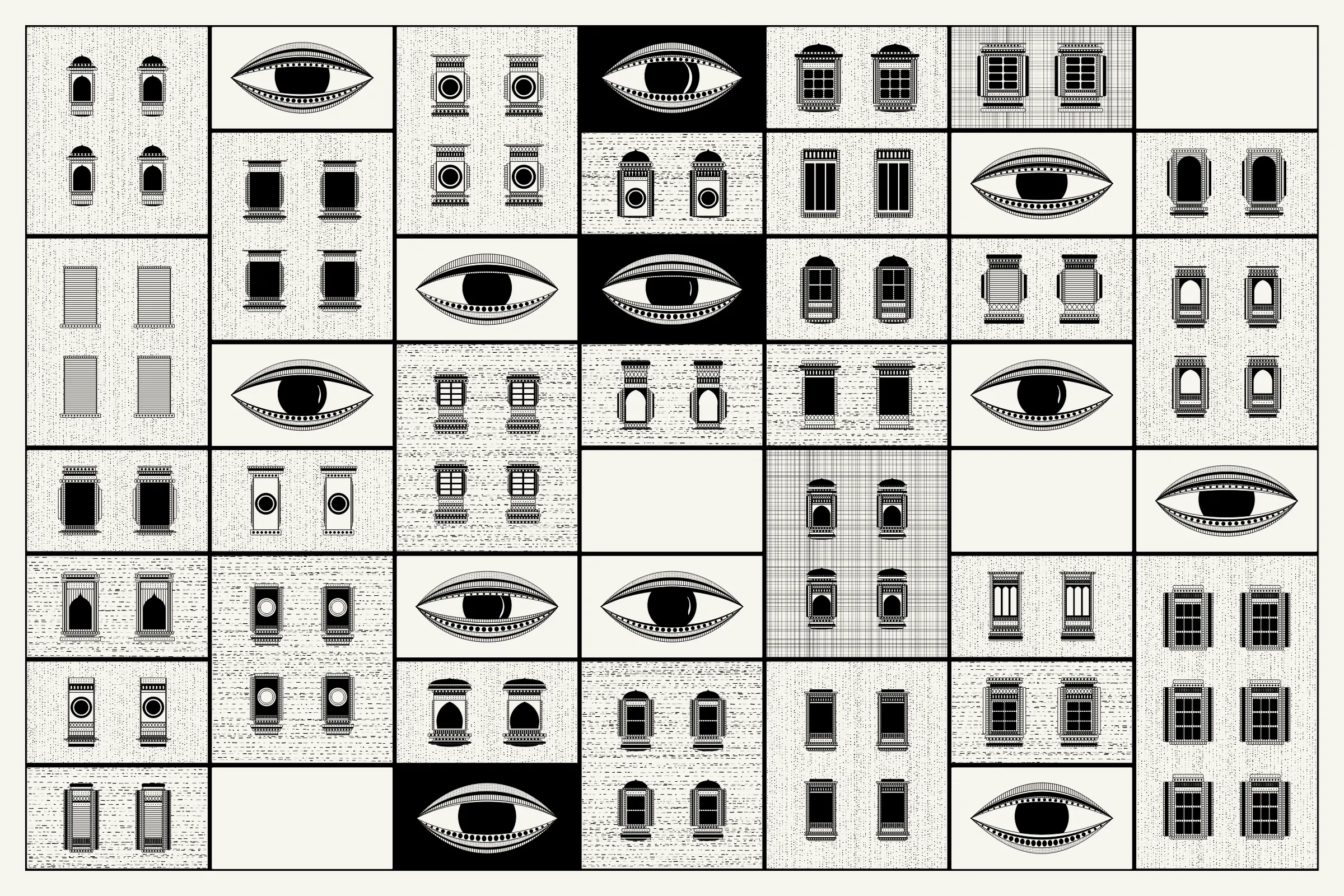 _Alan Ki Aankhen_ is an exploration of other-worldly cityscapes in the visual aesthetic of Fahad’s distinct style with pen and paper. The title, translated as _Alan’s Eyes_, alludes to Alan Turing’s machine intelligence test - a thought experiment foreshadowing a moment in which we can no longer differentiate between the real and the artificial. Though first proposed in 1950, the topic feels especially relevant today, as even our creative practices are being carried by shifting technological tides.

The algorithms and decision-making encoded into this generative art project intentionally imitate Fahad’s approach on traditional mediums - composition rules, textures, and overall themes. The visual elements are inspired by Fahad’s memories from his nomadic life. You’ll find intricate windows from Rajasthan, massive Egyptian pyramids rising from the horizon, a density of civilization only seen in New York, and the moon - a comforting and shared sight no matter where you stand.