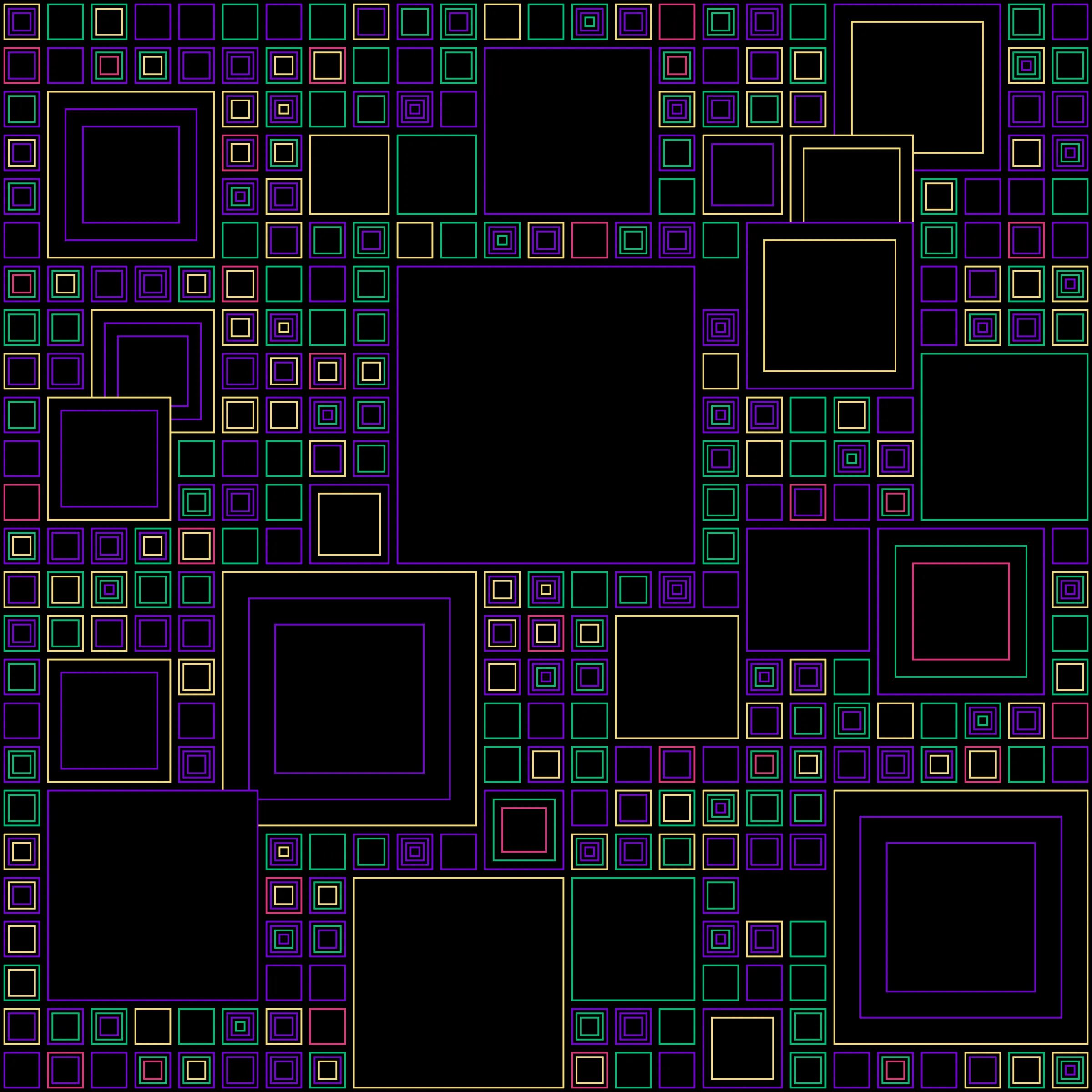 My interpretation of Aerial View is a bird's Eye View over a city block with illuminated/twisted buildings and light trails. It uses an on-chain stored algorithm to represent the generative artwork based on a hash. Each Aerial comes with different distances, building elevations, rotations and colors. Welcome to my genesis project and the first step on my on-chain journey!