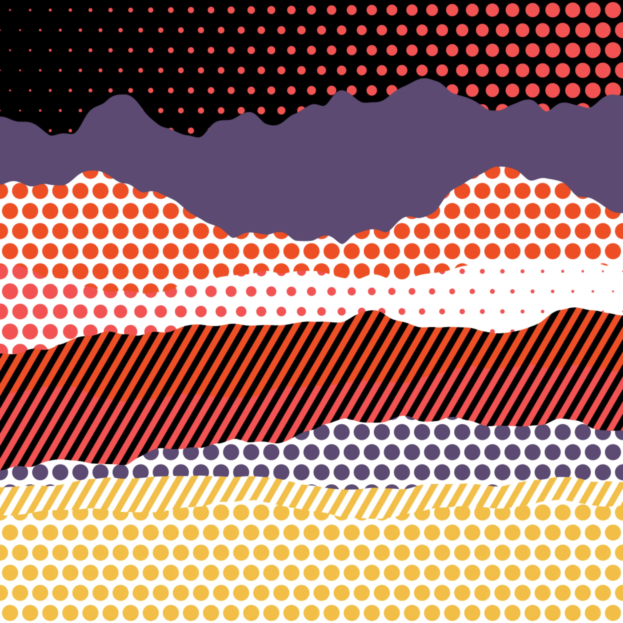 An ode to Roy Lichtenstein, incorporating his iconic version of Ben-Day dots, halftone dots, angled stripes, and solid color patches. Inspired by Roy's sea and landscape paintings, each artwork generates a unique combination of patterns, shapes, and colors.