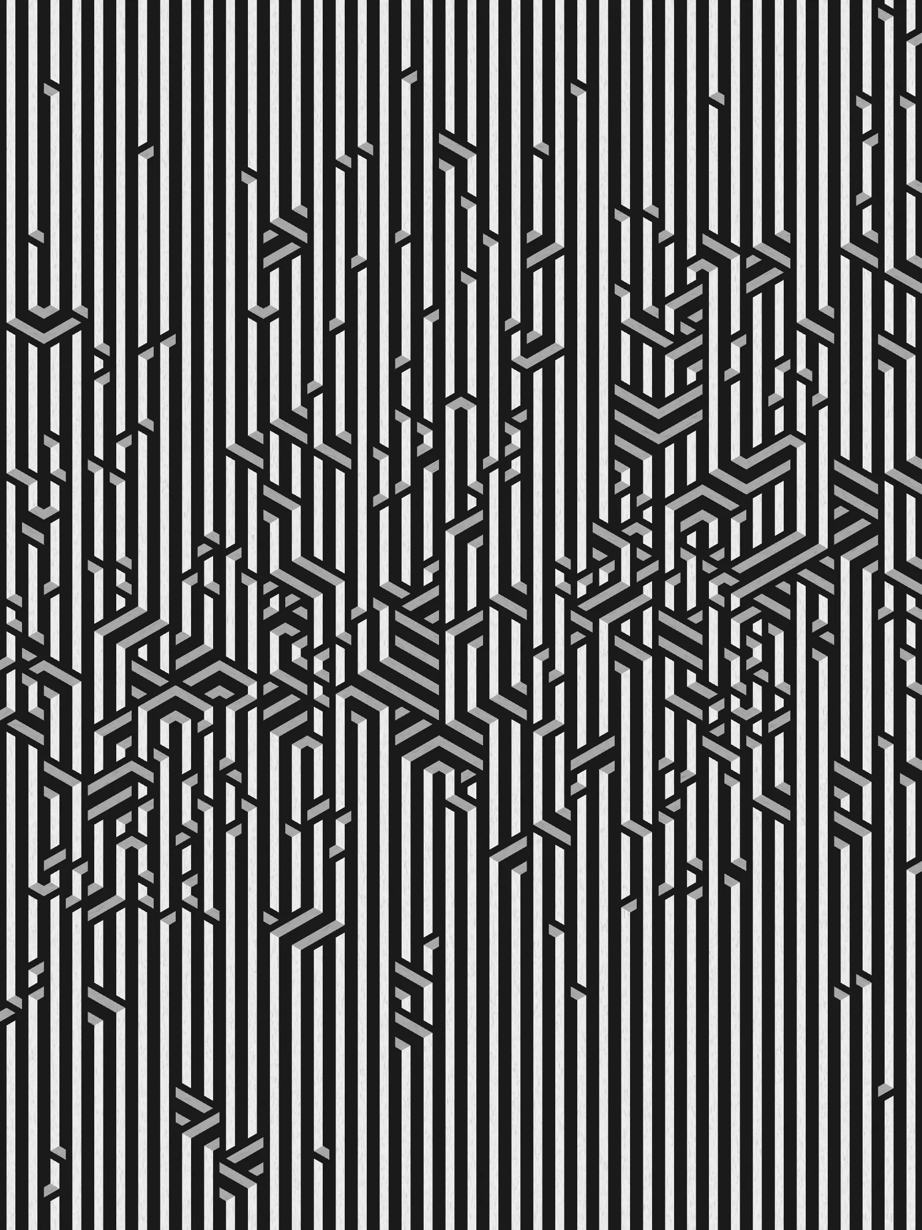 Lines are bent and shaded. There are no wrong turns. 

[Interaction in live view: press 1-7 or left/right arrow keys to see the stages of sketch construction: 1-grid, 2-divide, 3-tile, 4-bend, 5-shade, 6-color, 7-texture].