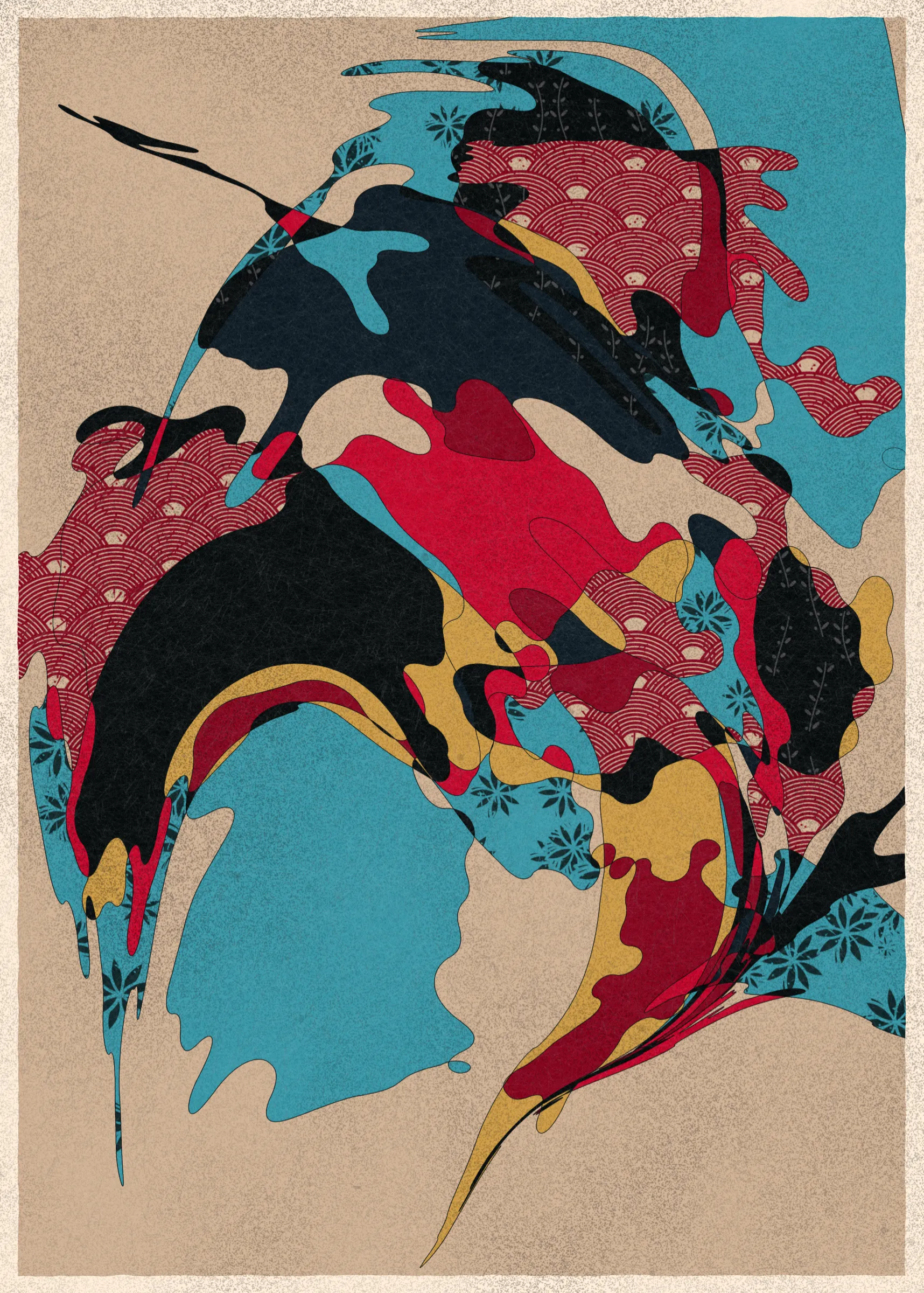 Memories of Qilin is inspired by traditional East Asian art. It channels the sense of movement and fluidity found in classical Chinese brushwork, while drawing from the colors, patterns, and forms of ukiyo-e woodblock prints. 

The series explores elements of folklore, evoking the mythological imagery of dragons, phoenixes, flowers, and mountains.  The title references a fabled chimerical beast found throughout East Asian mythology (while the qilin is its Chinese name, it is also known in Korea as the girin and Japan as the kirin) that represents prosperity and luck.

Viewers are invited to interpret elusive forms that verge on representation. As with the stories passed on through generations, each piece is imagined, organic, and ever-in-flux.