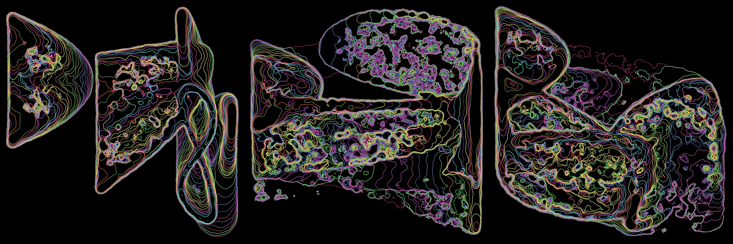 Primordial presents forms as diverse as those found in the natural world. The emergent system powering Primordial is capable of generating this diversity but is hard to control. After the initial generation there is a curation step; forms must meet certain criteria or the algorithm replaces them.

The forms produced by Primordial are presented in a triptych, as comparing multiple outputs is fundamental to understanding a generative algorithm. Primordial attempts to generate triptychs where the individual forms are related, and the results can be surprisingly harmonious or discordant.

Once the triptych is finalized, click on one of the forms to redraw a previous image. Press s to save the entire triptych, or 1-3 to save an individual image.