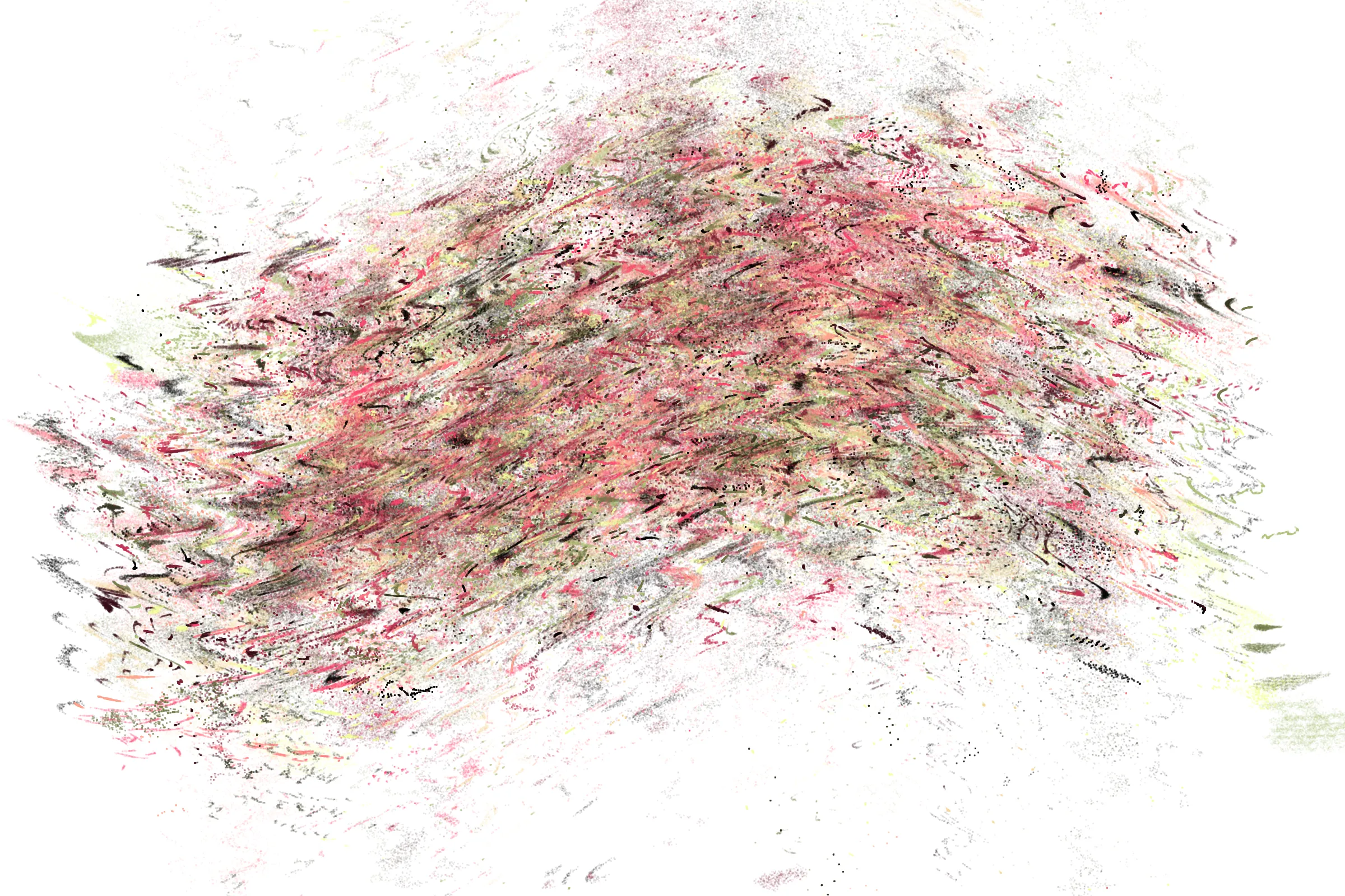 "Attraction" is a system that draws single pixels, one by one, according to a set of rules inspired by the 'Chaos Game'.
Additionally, trigonometric functions may be used to displace pixels, resulting in wave patterns.

All unique properties of each artwork are defined by the token's hash. This hash will set all the parameters: the color palette, the positioning of objects and the rules by which pixels are drawn.

By the nature of this system, several well known patterns from computing and math may appear in the artworks.
