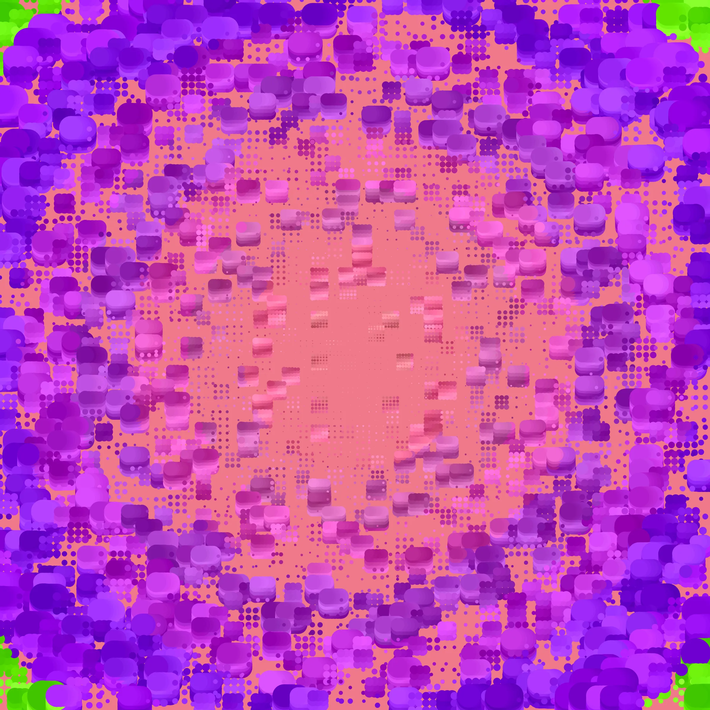 Dot Matrix Gradient Study takes my approach of splitting the canvas into "patches", which each have their own stipple sizing, density, and layering, and distorts this process to create outputs which blur the lines of recognizable stippling. This piece is an exploration of creating abstract forms with stippling rather than depicting figurative ones. All pieces in this series are composed purely with dots. Some more than others. 50% of sales proceeds from Dot Matrix Gradient Study were donated on-chain at the time of mint to GiveDirectly, where the funds will be directed to helping those in poverty. 