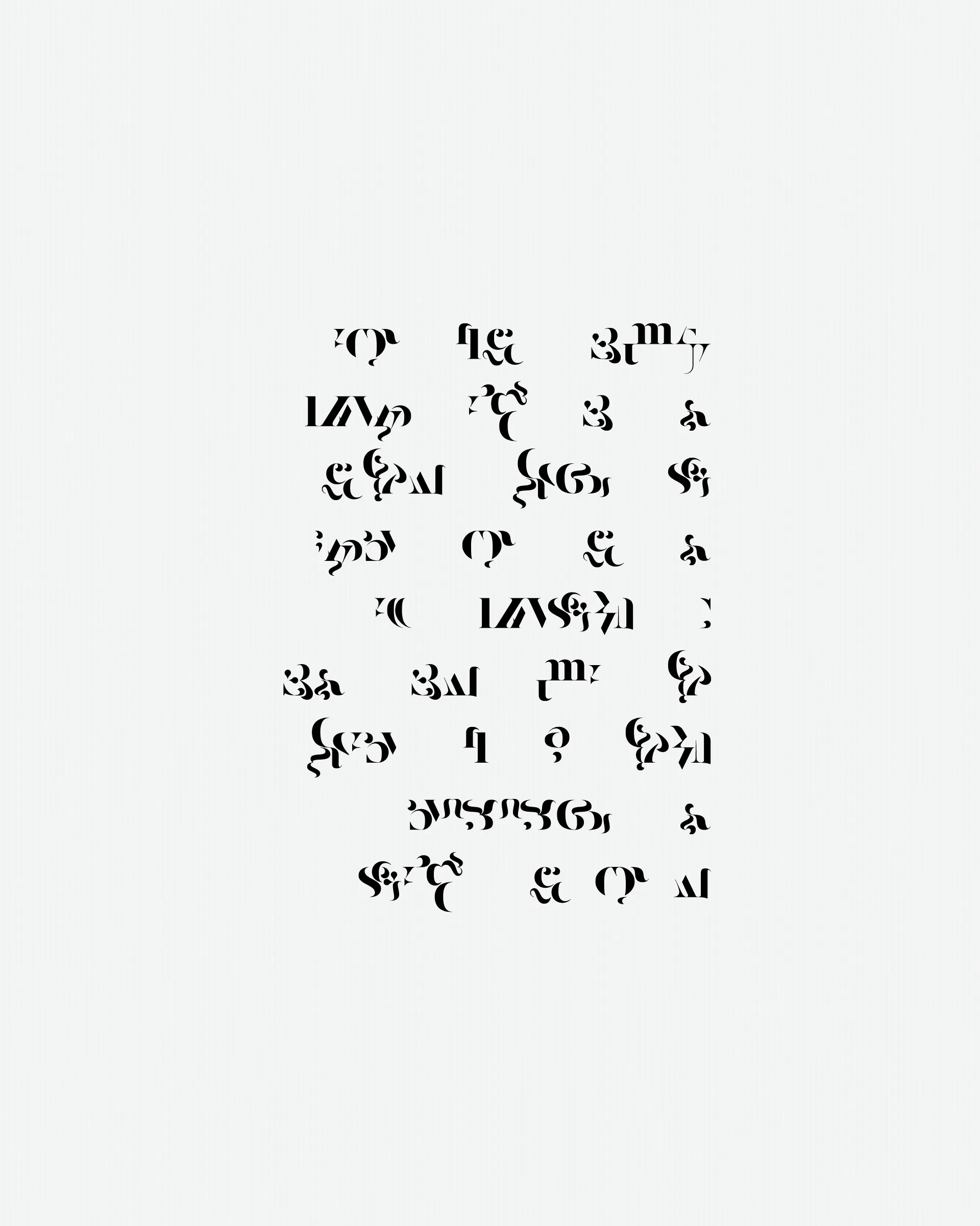 Abstract typographic elements slide together to create new characters. In some compositions, a single character is featured. In others, characters string together to form words and sentences, which the algorithm shapes into often-familiar layouts.

The type designer Gerard Unger said “it is almost impossible to look and read at the same time”. Asemica invites you to look without the burden of legibility.

Created by Emily Edelman, Dima Ofman, and Andrew Badr. Command-S to download a vector file. Live token best viewed in Chrome.
