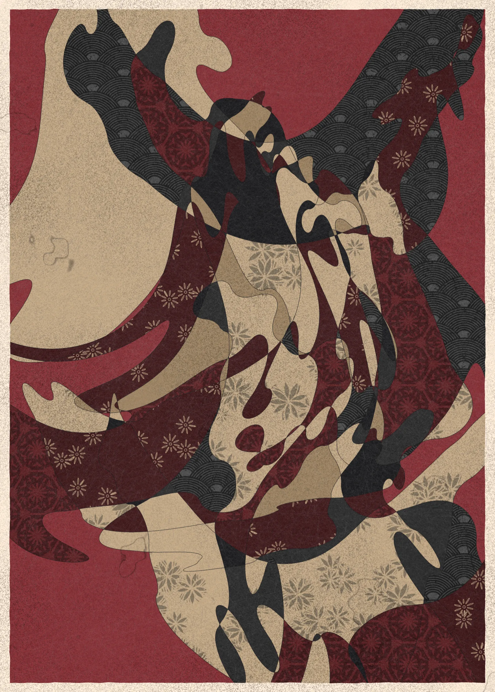 Memories of Qilin is inspired by traditional East Asian art. It channels the sense of movement and fluidity found in classical Chinese brushwork, while drawing from the colors, patterns, and forms of ukiyo-e woodblock prints. 

The series explores elements of folklore, evoking the mythological imagery of dragons, phoenixes, flowers, and mountains.  The title references a fabled chimerical beast found throughout East Asian mythology (while the qilin is its Chinese name, it is also known in Korea as the girin and Japan as the kirin) that represents prosperity and luck.

Viewers are invited to interpret elusive forms that verge on representation. As with the stories passed on through generations, each piece is imagined, organic, and ever-in-flux.