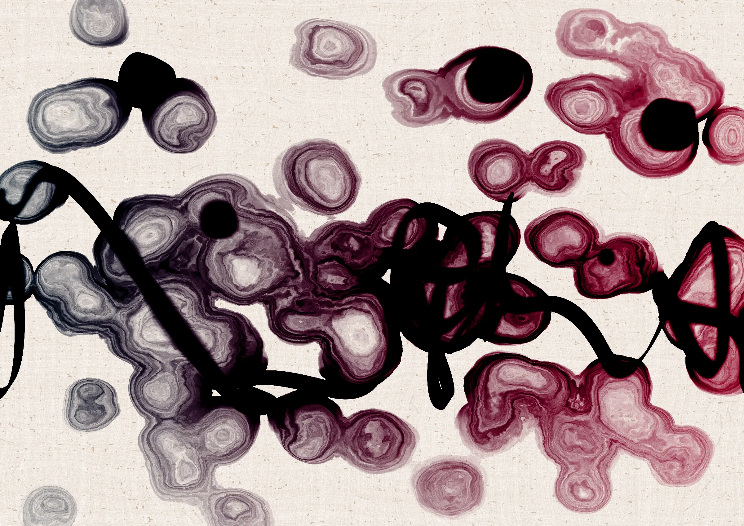 Sudfah (Arabic for "happy accident") is a generative collection celebrating the beauty that can emerge from chaos, mistakes, and accidents.

A single calligraphic line intends to tell one story (sometimes wandering and confused in its own right, but always meandering from one side to the other).

Digital liquid is spilled upon it and takes the ink in directions that are unexpected, uncontrolled, and tell a much more interesting story than the one the line intended.... and often more beautiful.