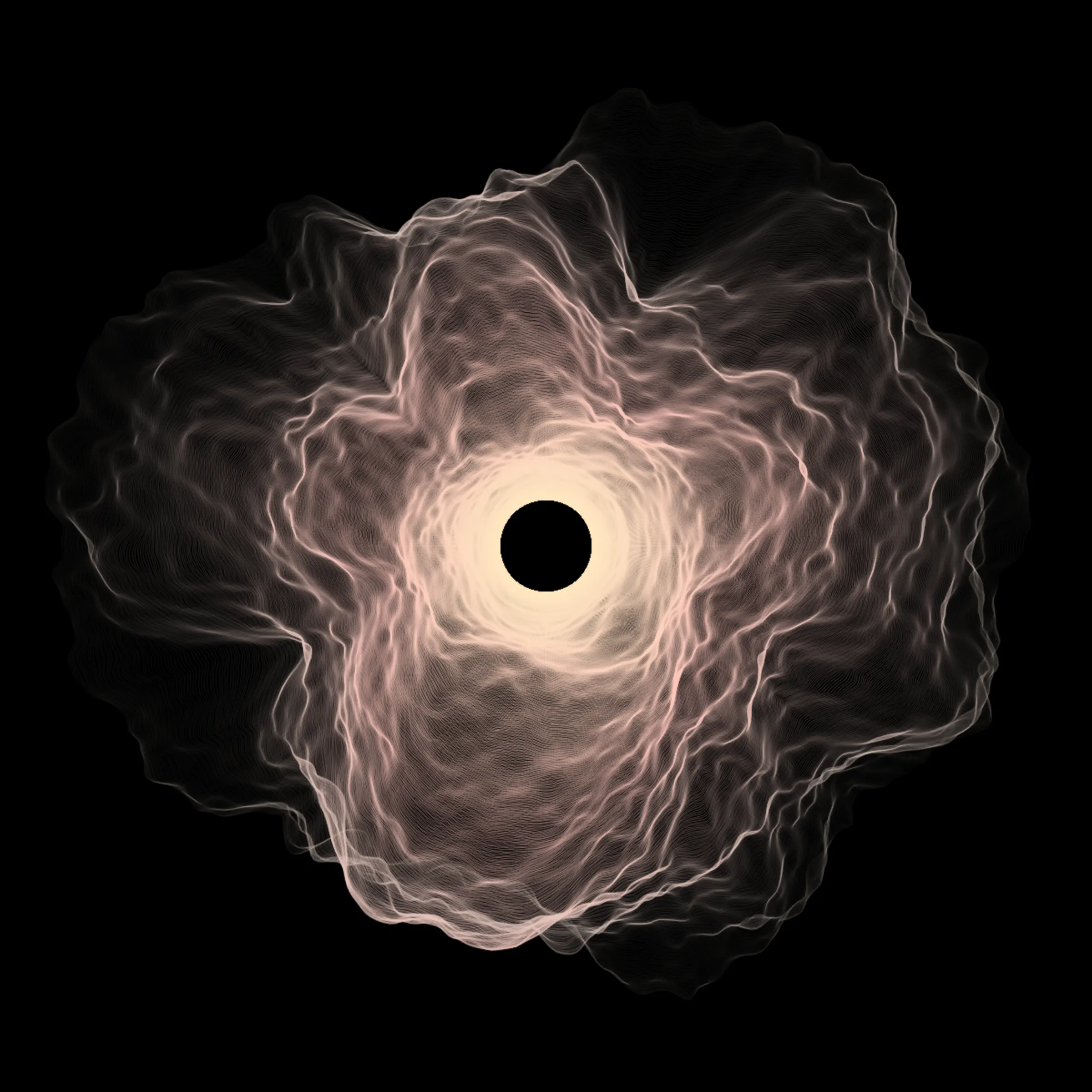 Every Singularity is unique. Each form’s properties; Symmetry, Chaos, Mass, Force and Turbulence are driven by data extracted from the transaction hash.