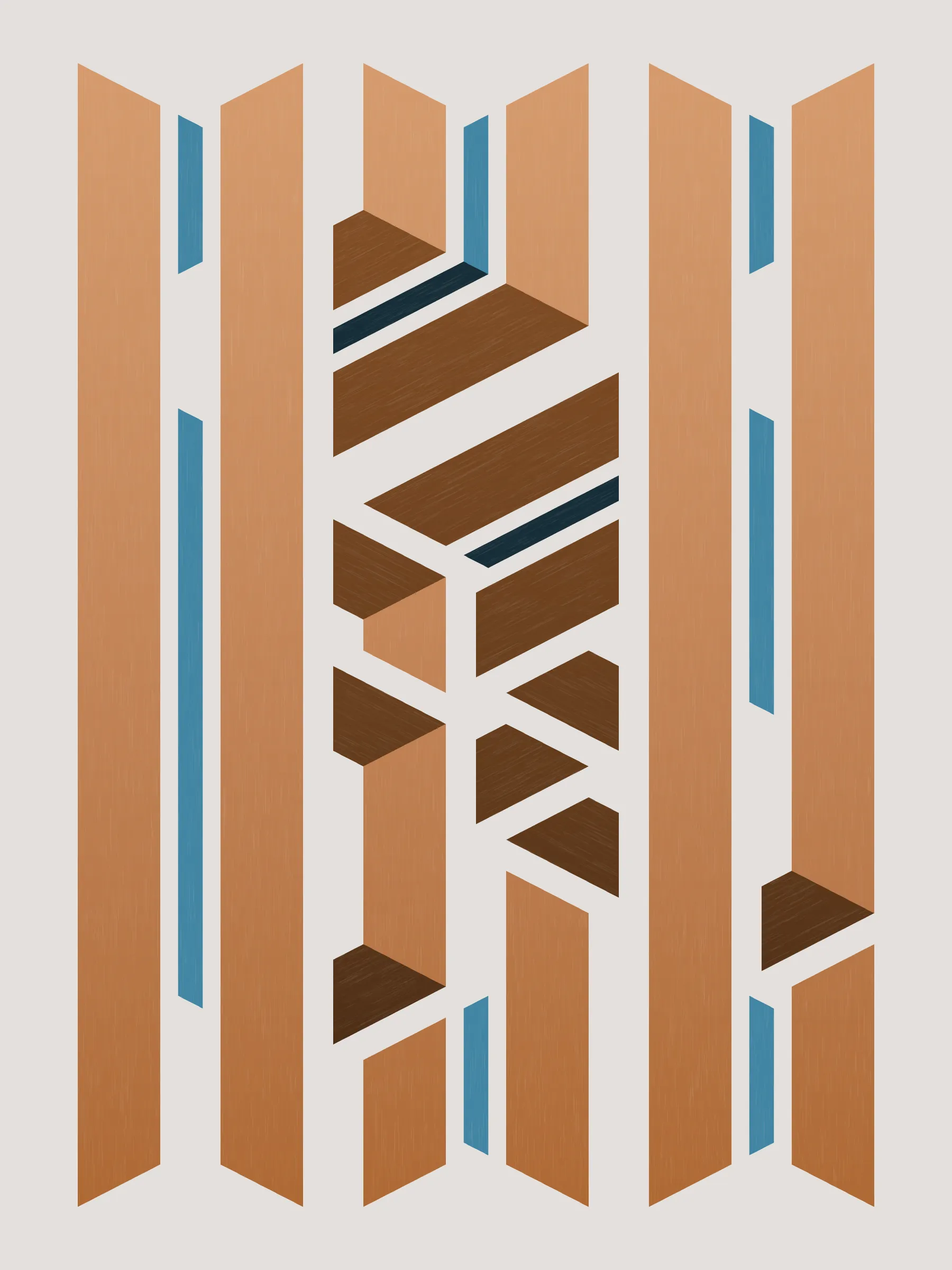Lines are bent and shaded. There are no wrong turns. 

[Interaction in live view: press 1-7 or left/right arrow keys to see the stages of sketch construction: 1-grid, 2-divide, 3-tile, 4-bend, 5-shade, 6-color, 7-texture].
