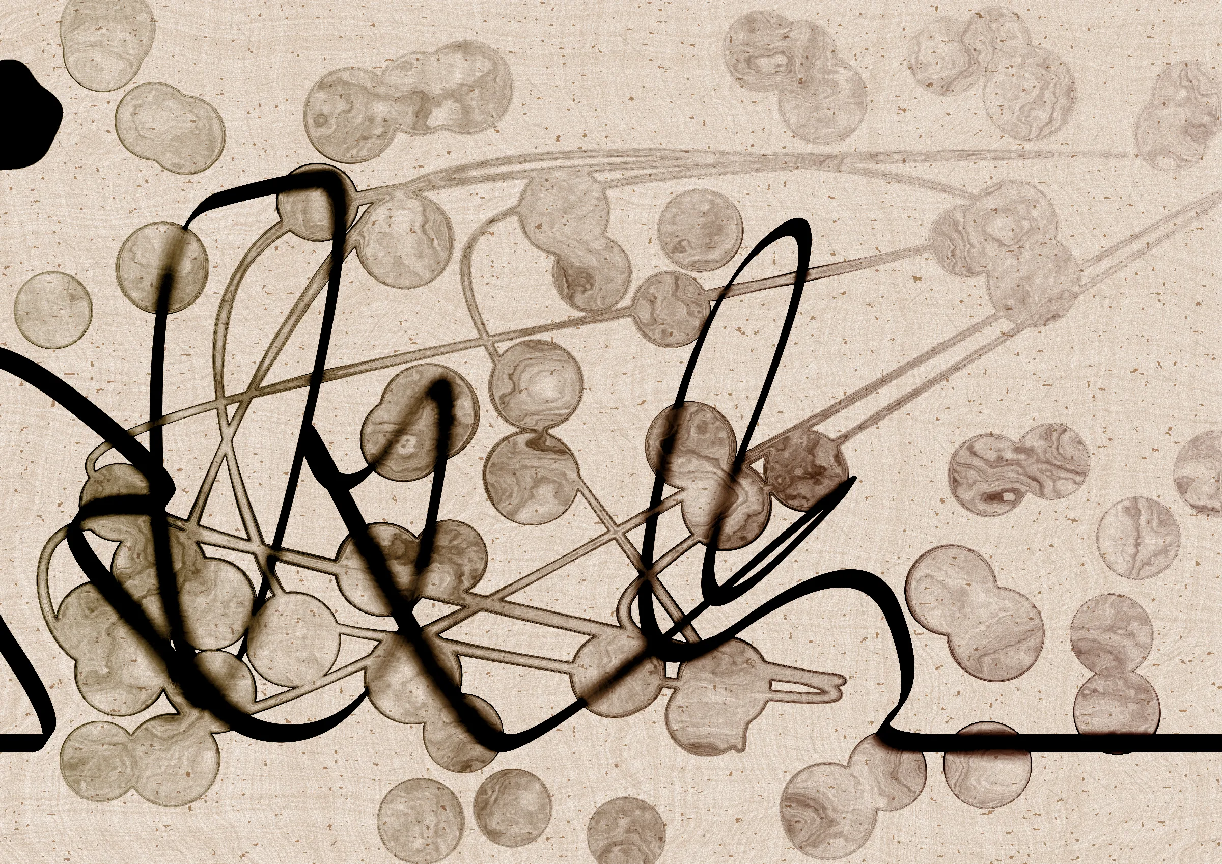 Sudfah (Arabic for "happy accident") is a generative collection celebrating the beauty that can emerge from chaos, mistakes, and accidents.

A single calligraphic line intends to tell one story (sometimes wandering and confused in its own right, but always meandering from one side to the other).

Digital liquid is spilled upon it and takes the ink in directions that are unexpected, uncontrolled, and tell a much more interesting story than the one the line intended.... and often more beautiful.