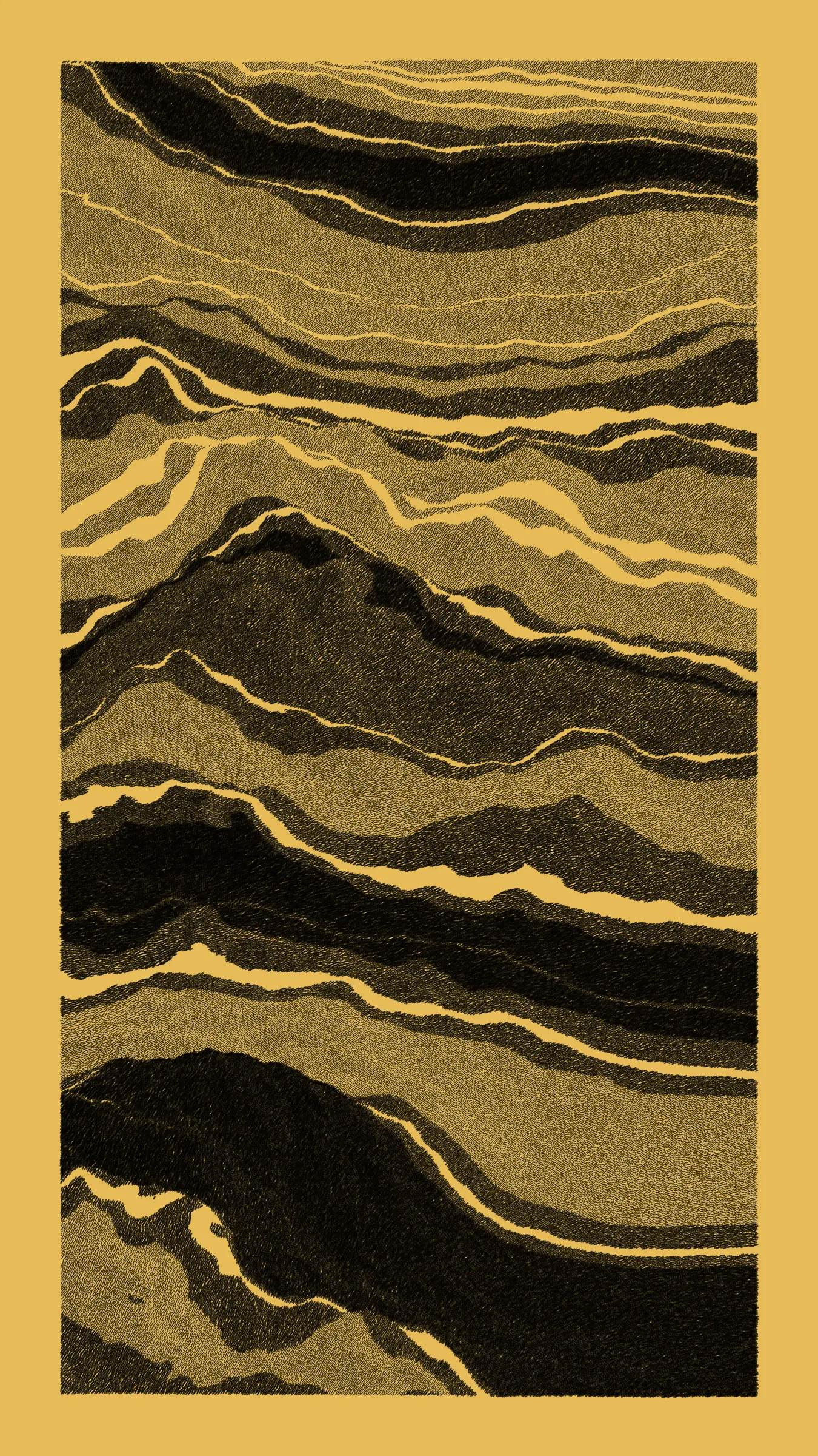 Stratified landforms constructed from many small strokes of colour. The hash of each token describes a coordinate within a multidimensional generative space, locating a unique composition that lies along one of many possible longitudes.