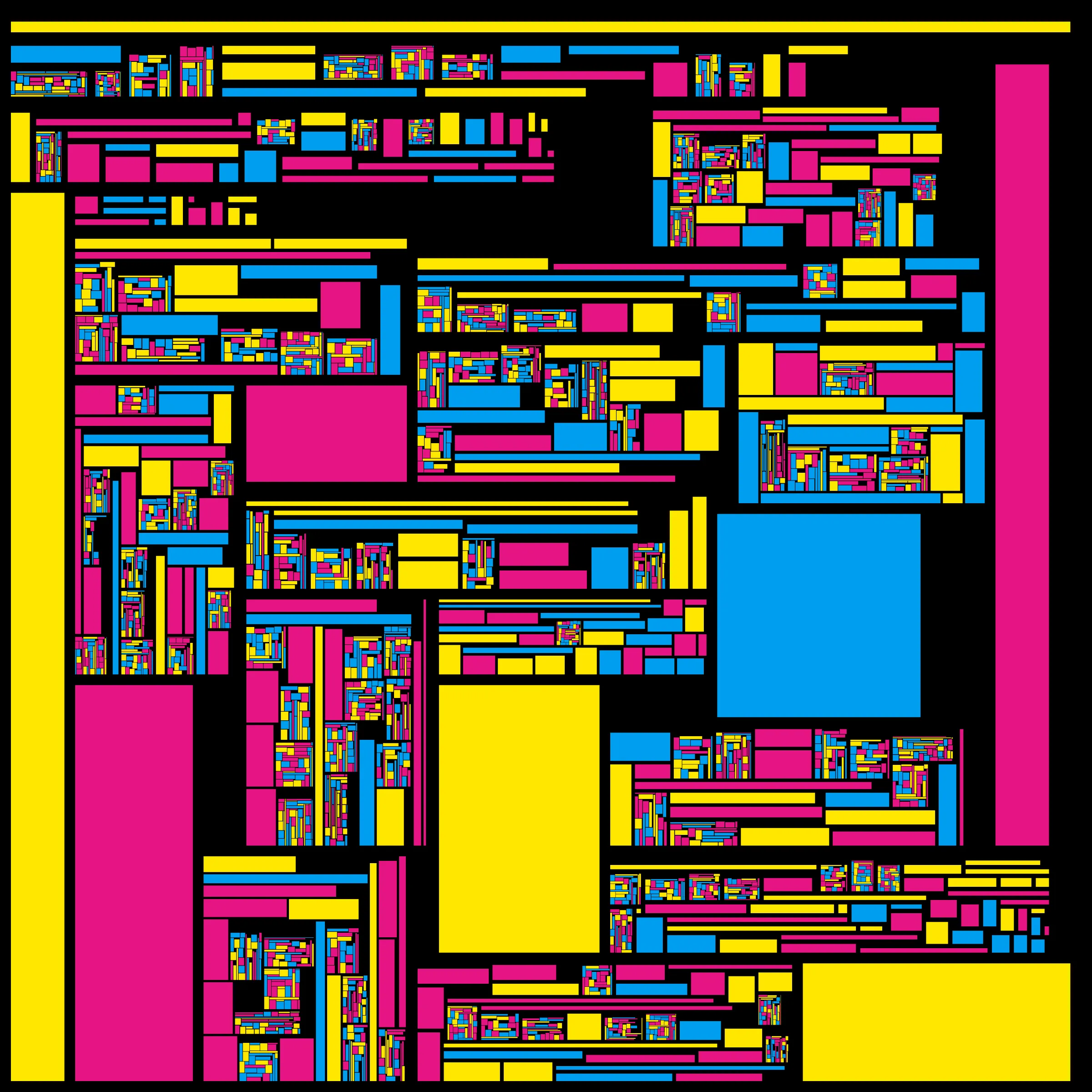 Recursion is a generative art project whose concept is recursion. Each variation starts with a block which is irregularly divided into smaller blocks, which are then divided into smaller blocks, which are then divided into smaller blocks, etc, based on a defined depth (to better visualize this concept, take a look at https://hevey.art/blog/recursion-concept). In this project, even the script is recursive! The script is able to generate a large number of variations and each of these variations is then able to generate its own variations (keeping the same properties) with a single click on the image.