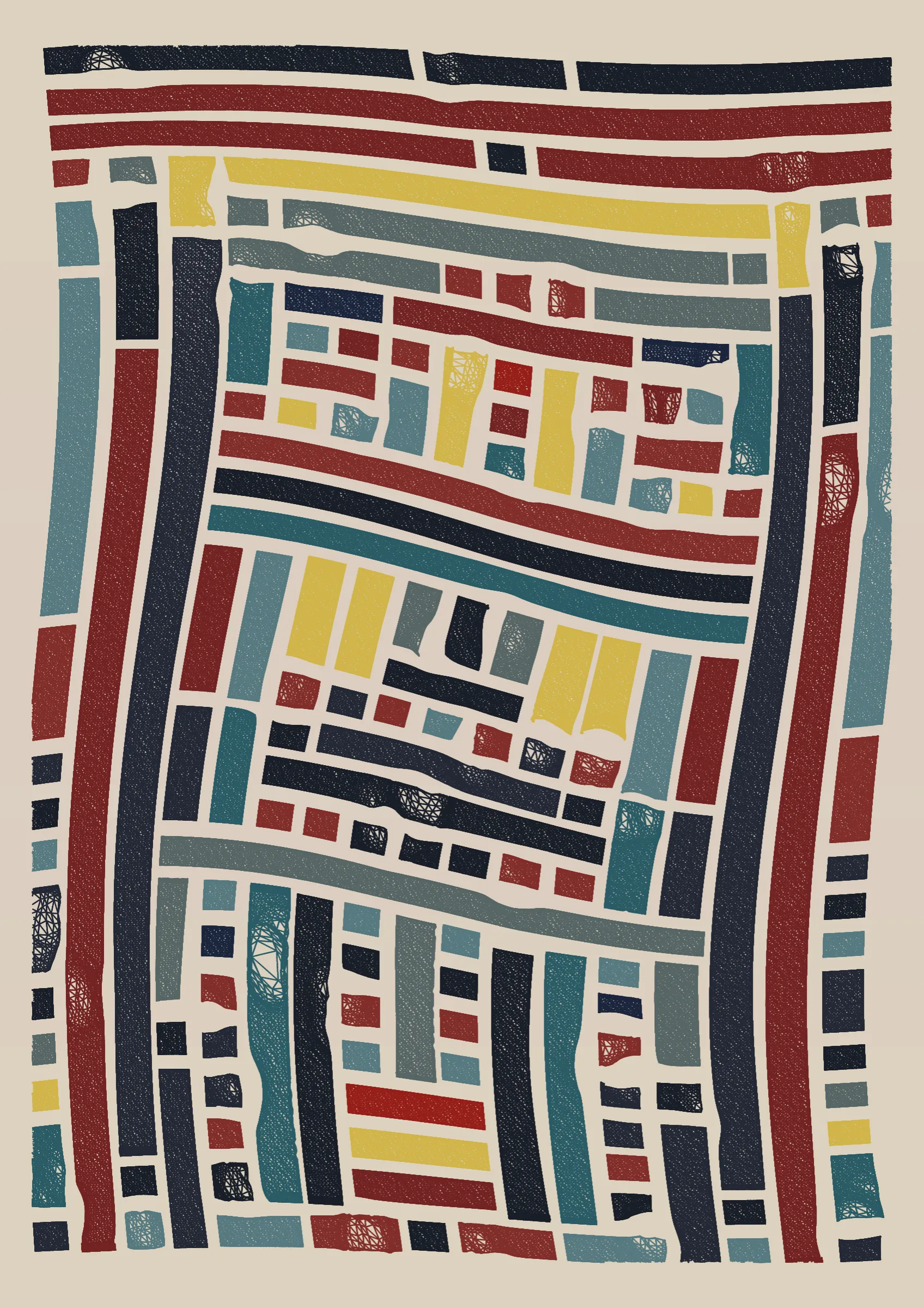 "Edifice" is a series of 976 massive, deteriorating structures built on strange terrain. It is an exploration of buildings being conceptualized, constructed, and eroded away under a wide variety of conditions. Edifice's outputs run the gamut between minimal and maximal, with some showing few large, static blocks of color, and others many small, highly textured and warped shapes. Each image is progressively constructed in front of the viewer's eyes. It is a system full of surprises that I'm excited to share with the world.