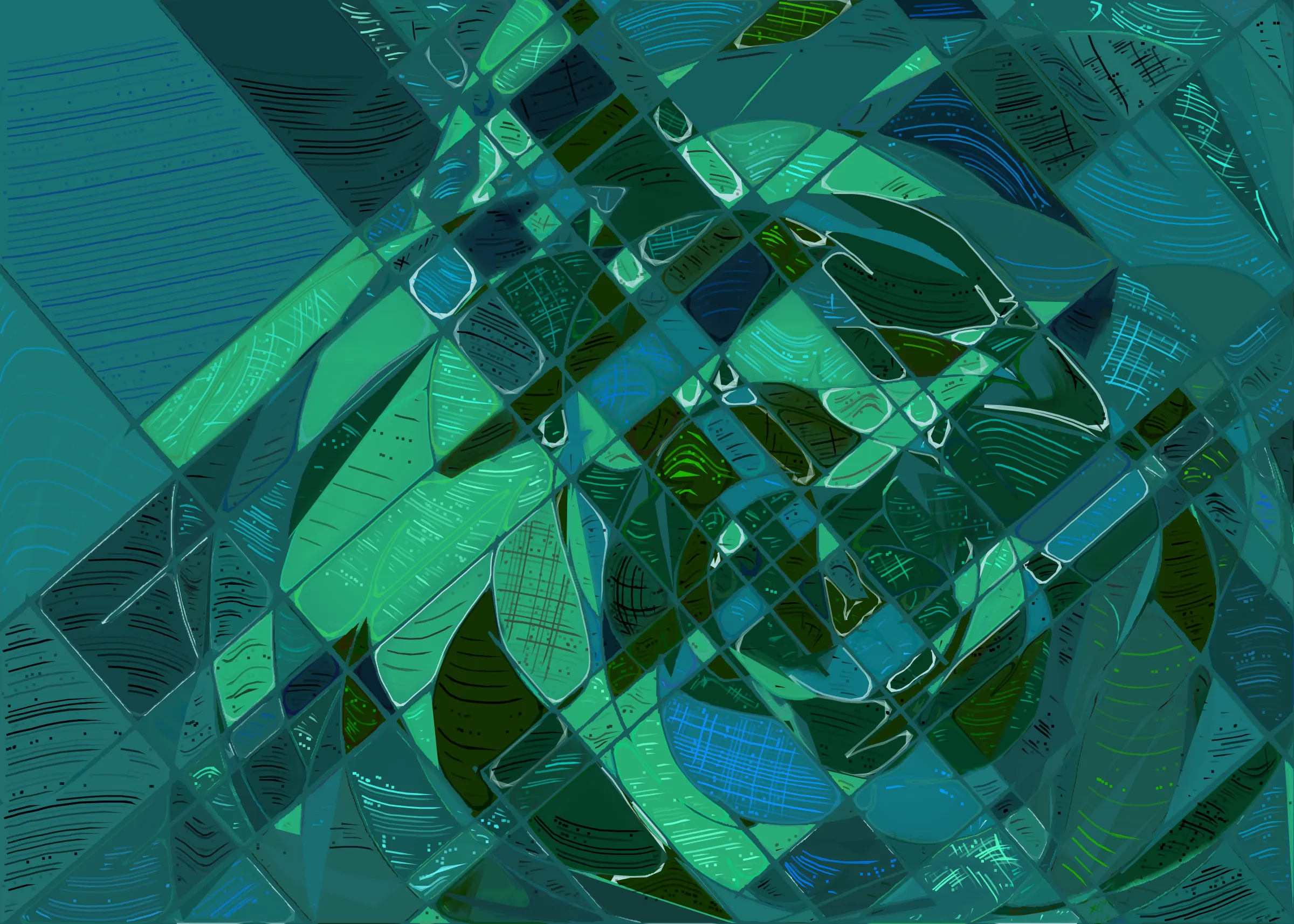 **Running Moon** depicts the nuanced interaction between clouds and moonlight. It is a search for boundaries between structure and fluidity, precision and errors. It is a quest for harmony. 

The rendering of **Running Moon** is inspired by stained glass and watercolor. It captures the sharpness of the glass and the softness of light using abstract forms. As organic shapes gradually expand to fill the space, brush-pen-like stripes solder these pieces together to form intricate compositions.