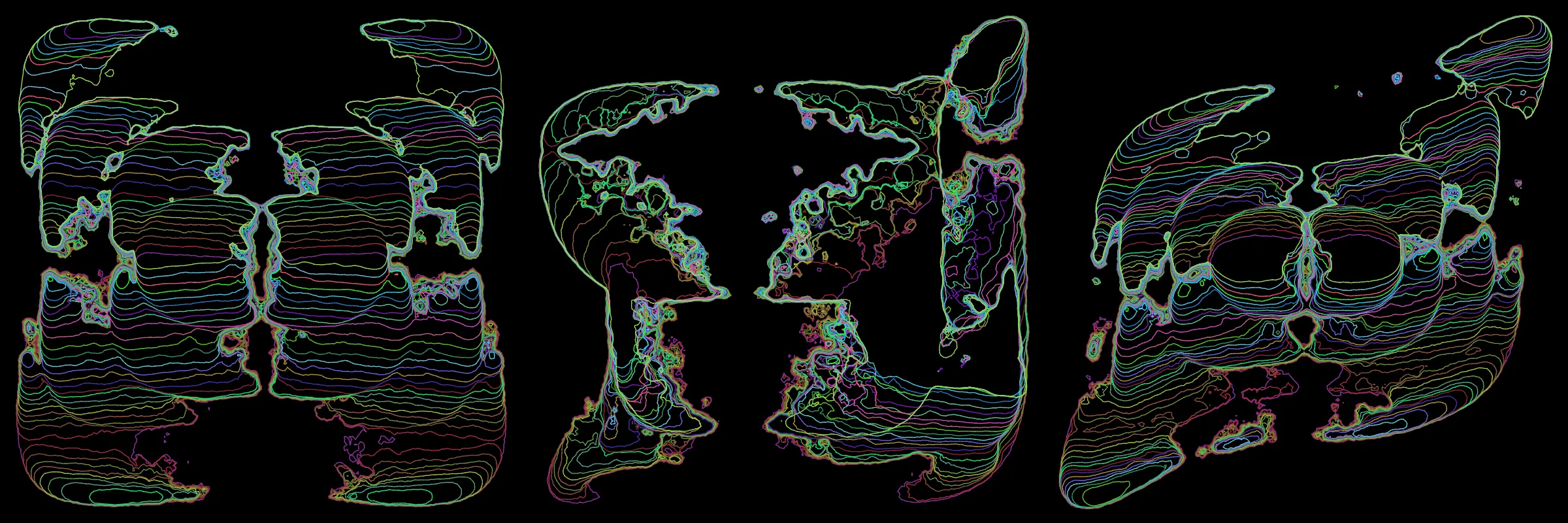 Primordial presents forms as diverse as those found in the natural world. The emergent system powering Primordial is capable of generating this diversity but is hard to control. After the initial generation there is a curation step; forms must meet certain criteria or the algorithm replaces them.

The forms produced by Primordial are presented in a triptych, as comparing multiple outputs is fundamental to understanding a generative algorithm. Primordial attempts to generate triptychs where the individual forms are related, and the results can be surprisingly harmonious or discordant.

Once the triptych is finalized, click on one of the forms to redraw a previous image. Press s to save the entire triptych, or 1-3 to save an individual image.