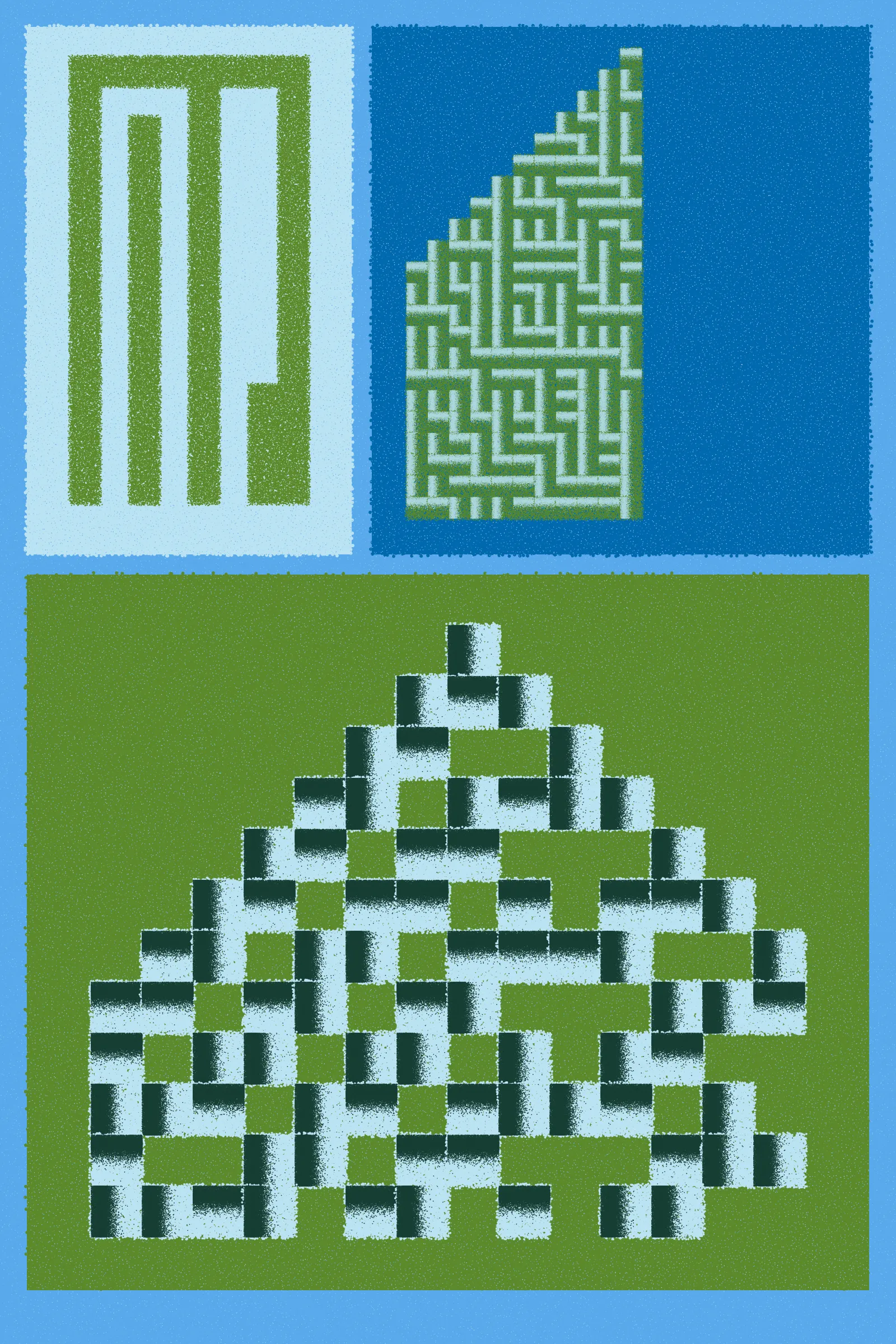 Fermented Fruit is a generative art series designed to live on the Ethereum blockchain and to be rendered in real-time by the browser. Just as food is transformed by microorganisms during the process of fermentation, the substrate of the HTML canvas is broken up into parts and transformed by cellular patterns. The project features the simulated lifeforms of cellular automata that evolve and shape-shift down an asymmetrical grid. The final artwork juxtaposes a number of textured cellular automata patterns against one another within a singular composition.