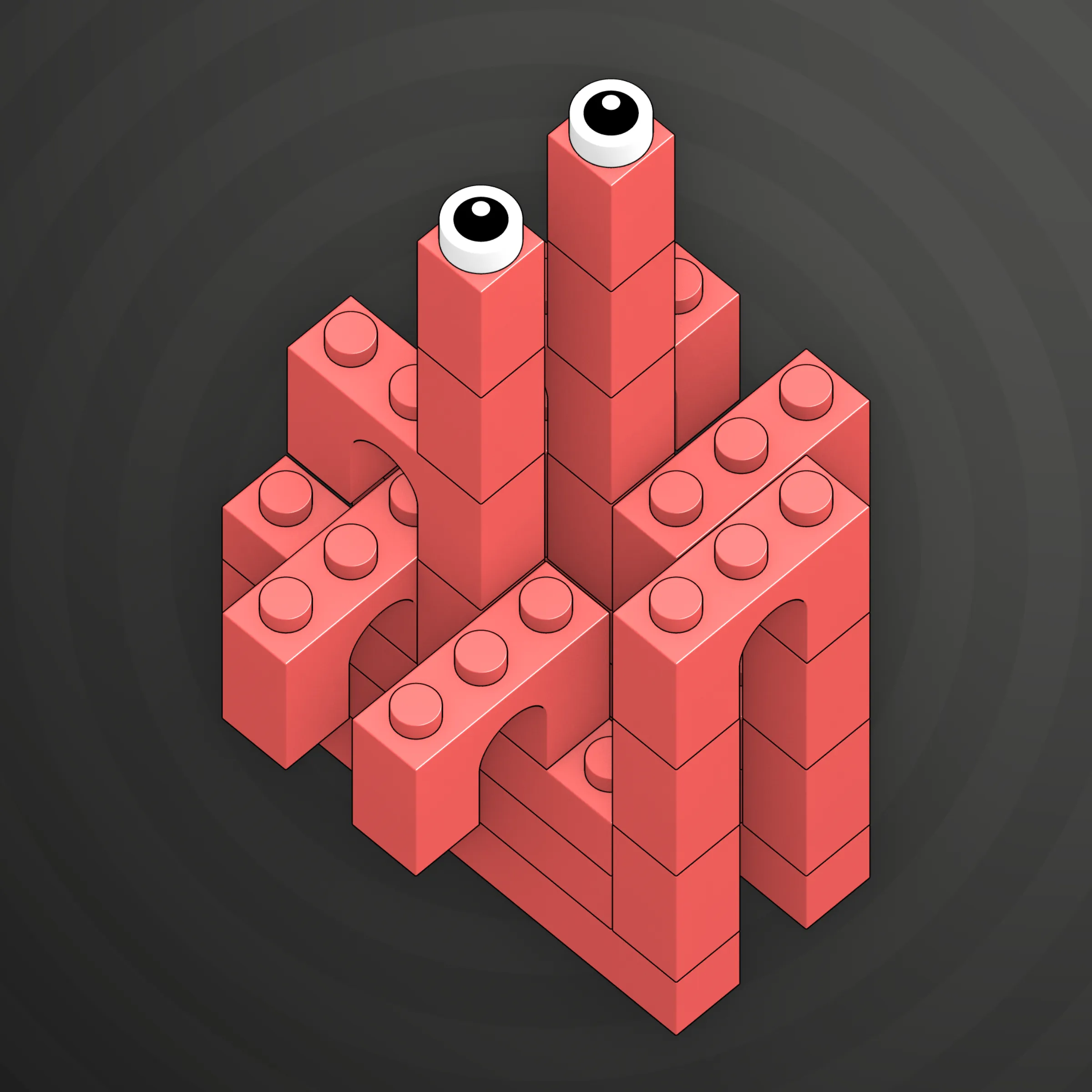 The project focuses on how easily one assigns meaning to seemingly random combinations of blocks, giving them personality and creating emotional connections.

I was inspired by Ringers, in which people see animals and other characters. I wanted to amplify this quality, and the idea of sculptures made of blocks clicked! Endless combinations, funny characters, and my passion for cubes, voxels, and modular systems.

To make the sculptures, I used technique of hybrid voxel raymarching, so we can say, the sculptures are made of colored void in a reflected space. Some of them may seem impossible due to the lack of perspective, but sooner or later it all clicks! It helps to keep in mind that all shapes are symmetrical.

The script uses modern features of GPU so it's supposed to work only on desktop: Chrome, Firefox or Safari