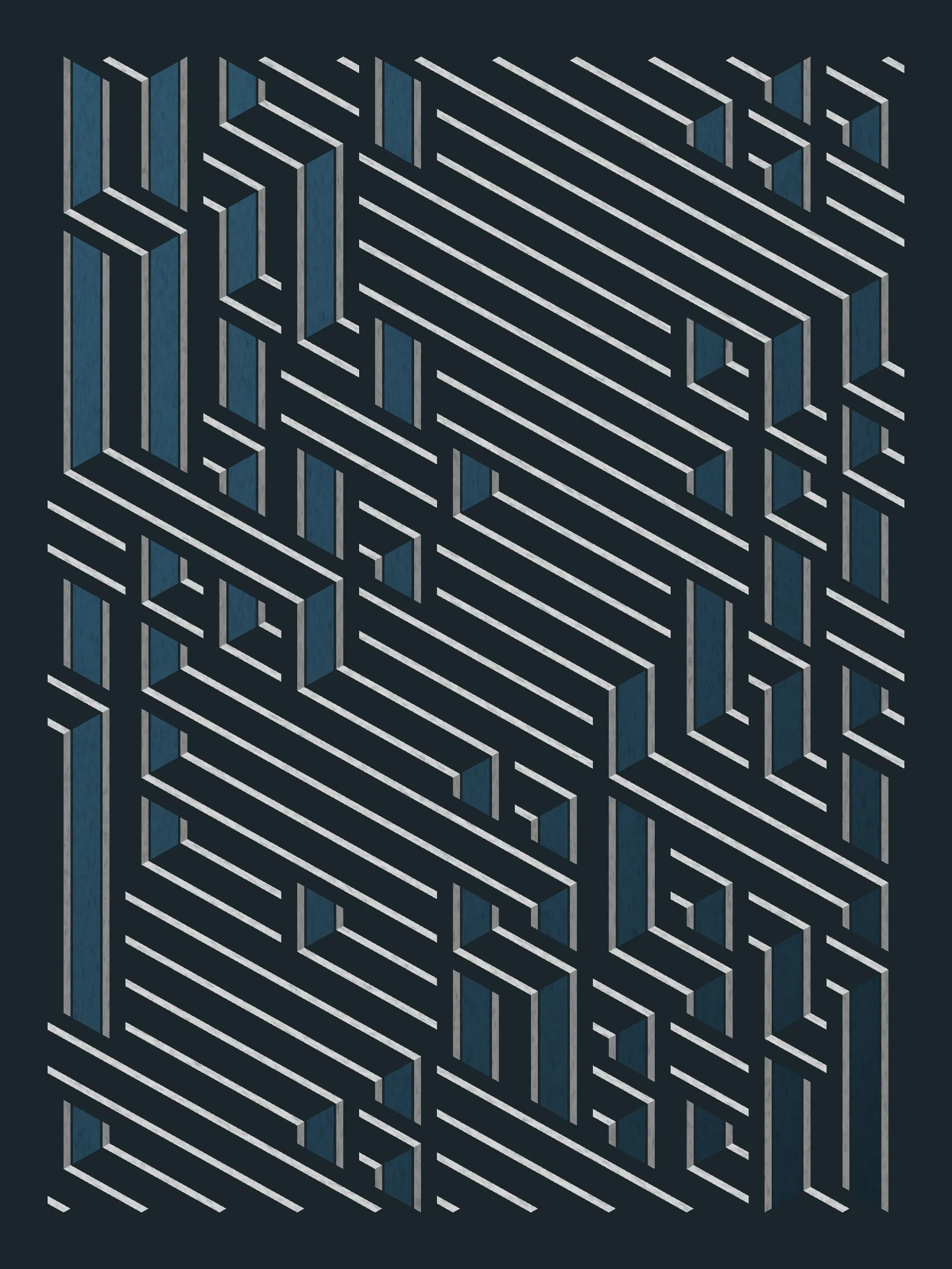 Lines are bent and shaded. There are no wrong turns. 

[Interaction in live view: press 1-7 or left/right arrow keys to see the stages of sketch construction: 1-grid, 2-divide, 3-tile, 4-bend, 5-shade, 6-color, 7-texture].